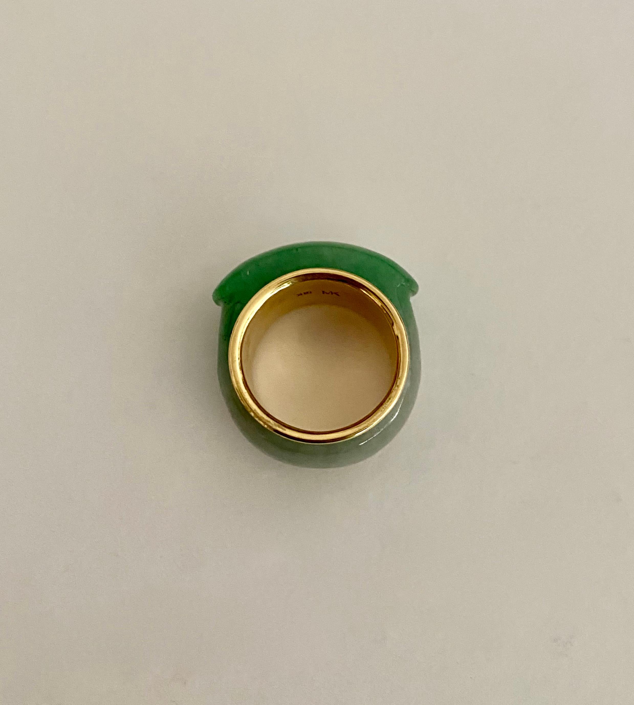 Michael Kneebone Green Burmese Jadeite 18k Yellow Gold Saddle Ring 3