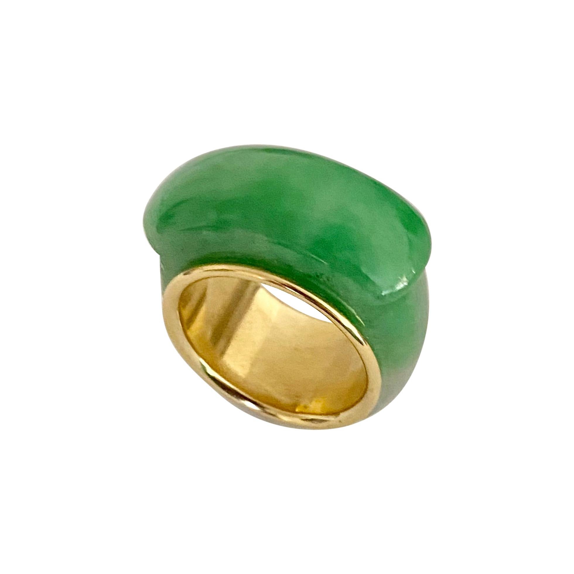 Michael Kneebone Green Burmese Jadeite 18k Yellow Gold Saddle Ring