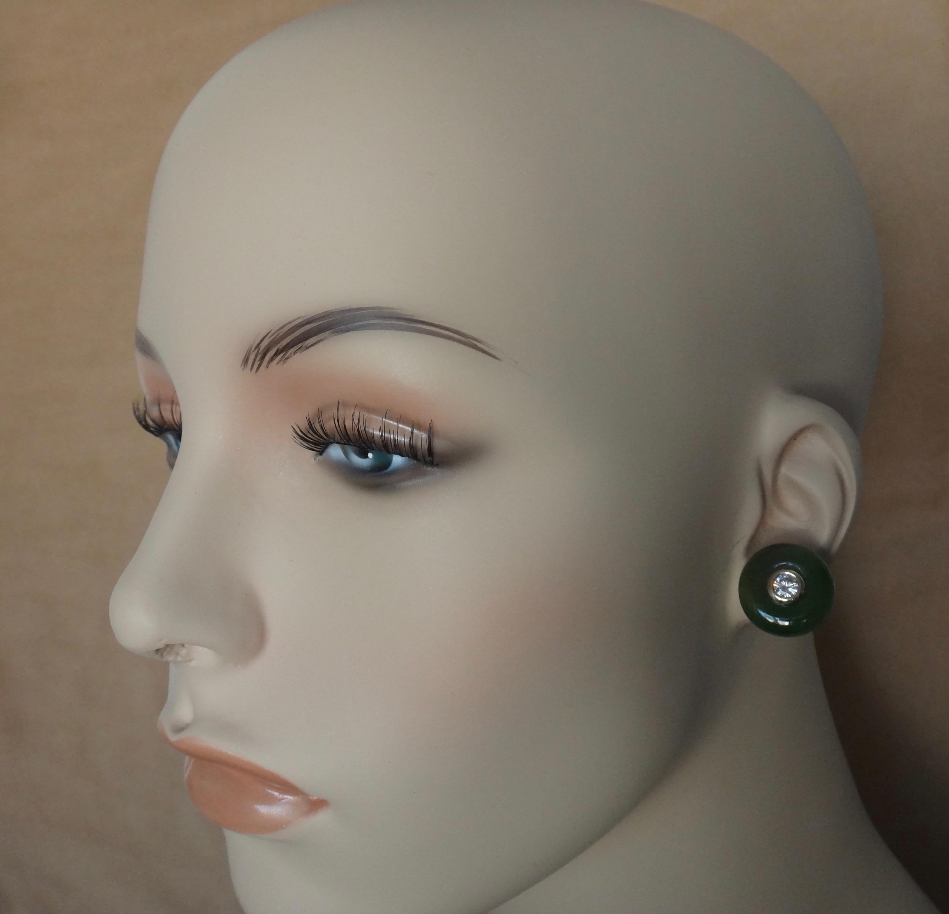 Mixed Cut Michael Kneebone Green Jadeite White Diamond Stud Earrings For Sale