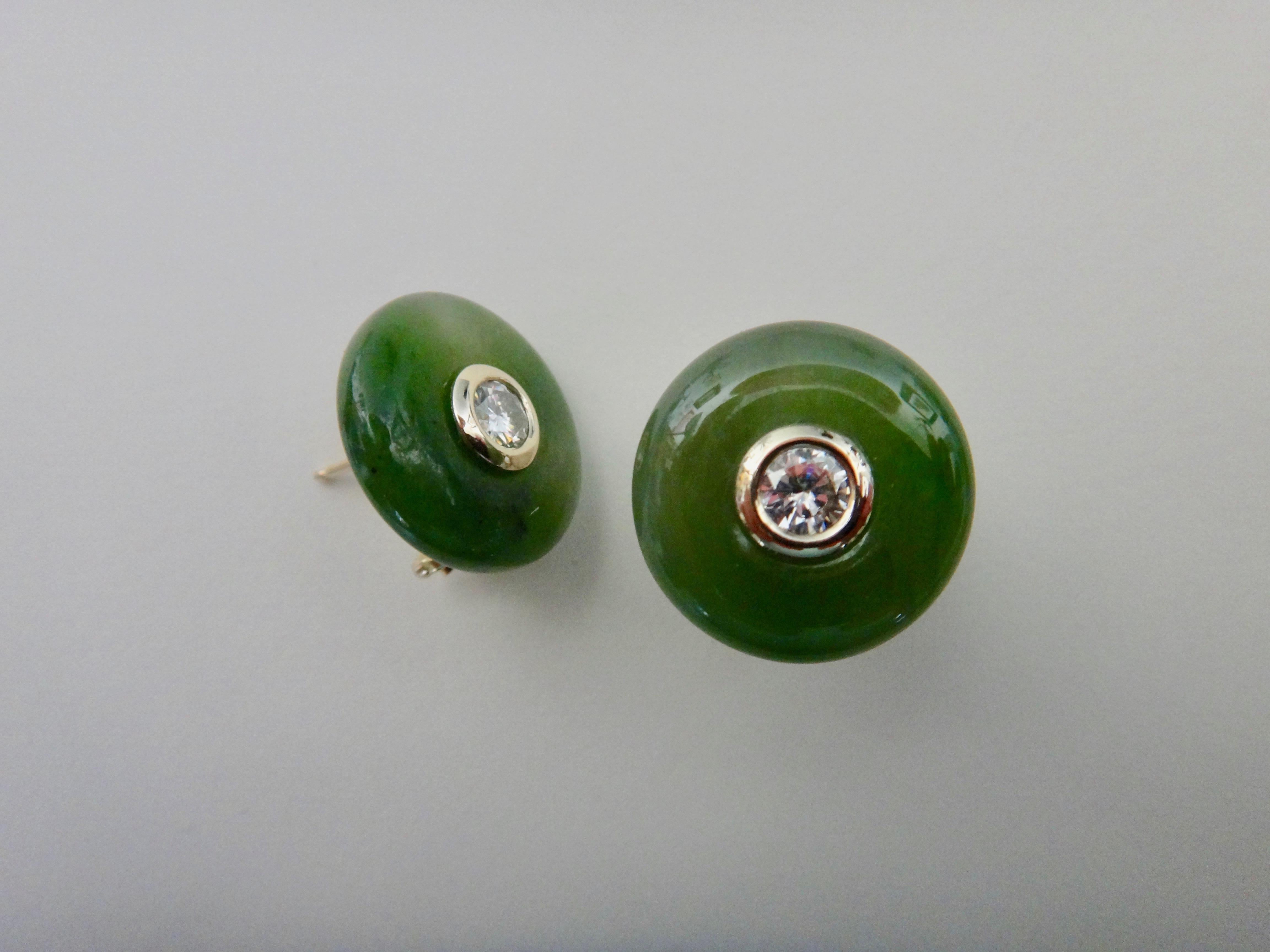 Michael Kneebone Green Jadeite White Diamond Stud Earrings In New Condition For Sale In Austin, TX