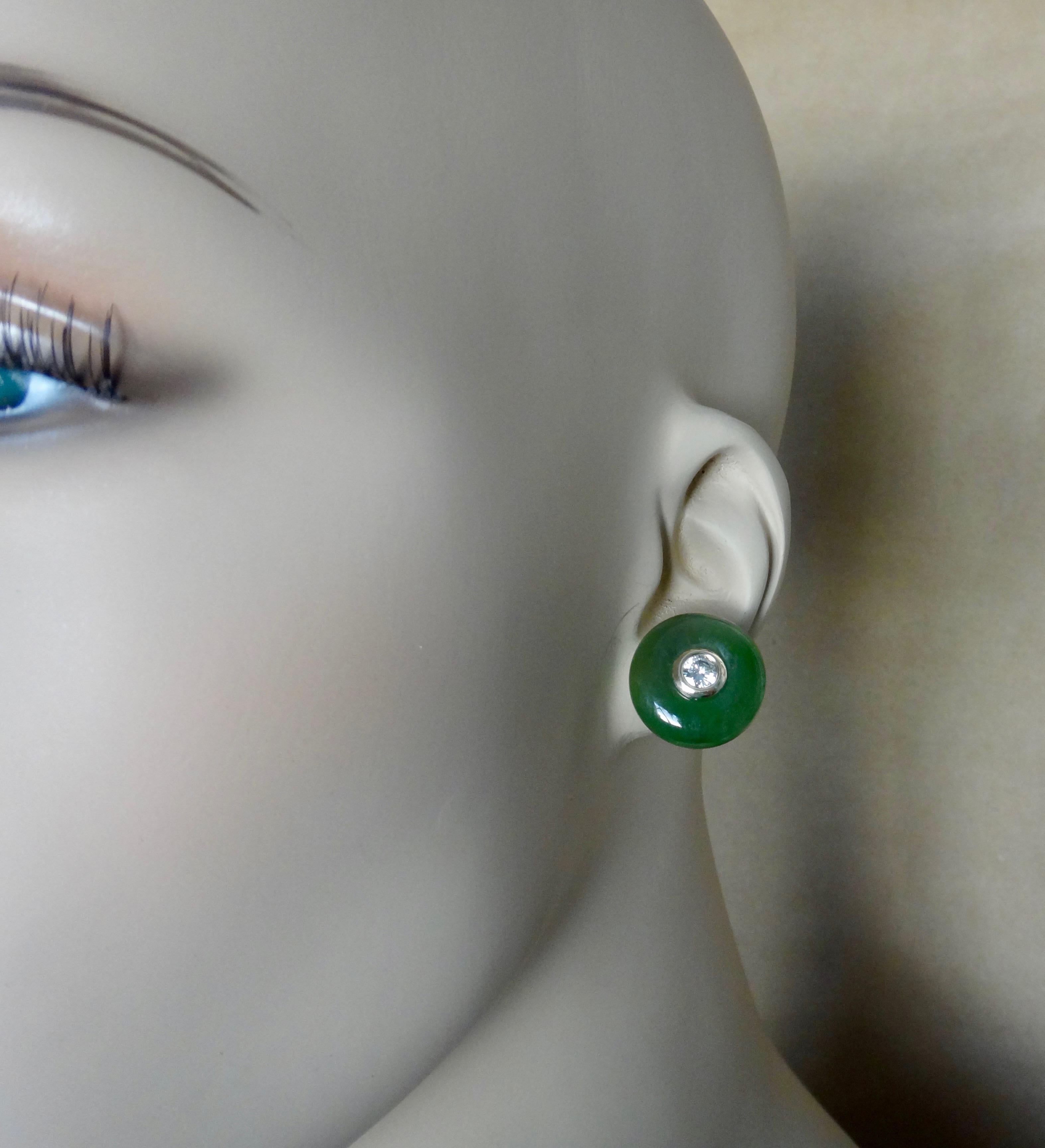 Women's Michael Kneebone Green Jadeite White Diamond Stud Earrings For Sale