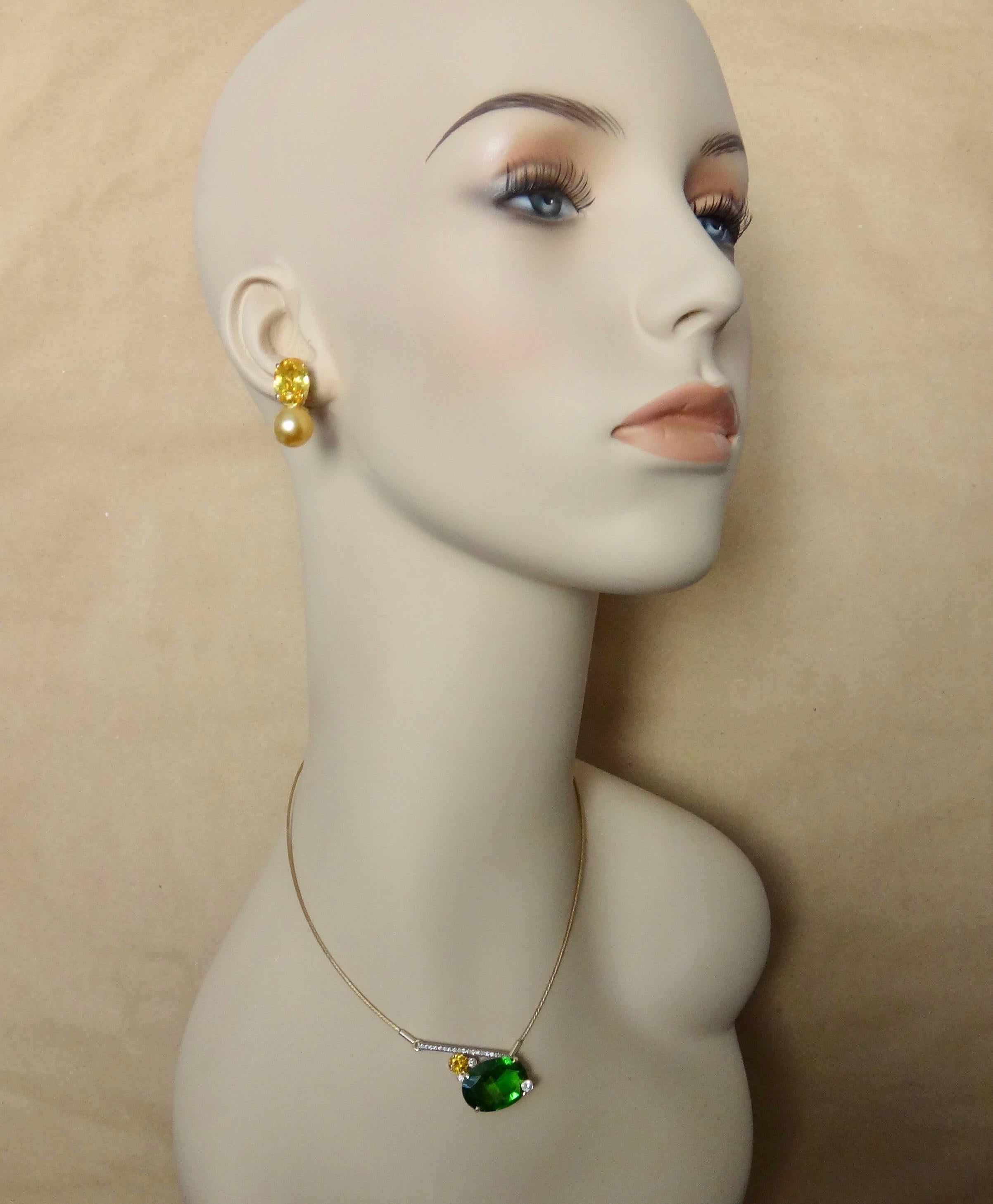 Women's Michael Kneebone Green Moldavite Yellow Sapphire Diamond Necklace