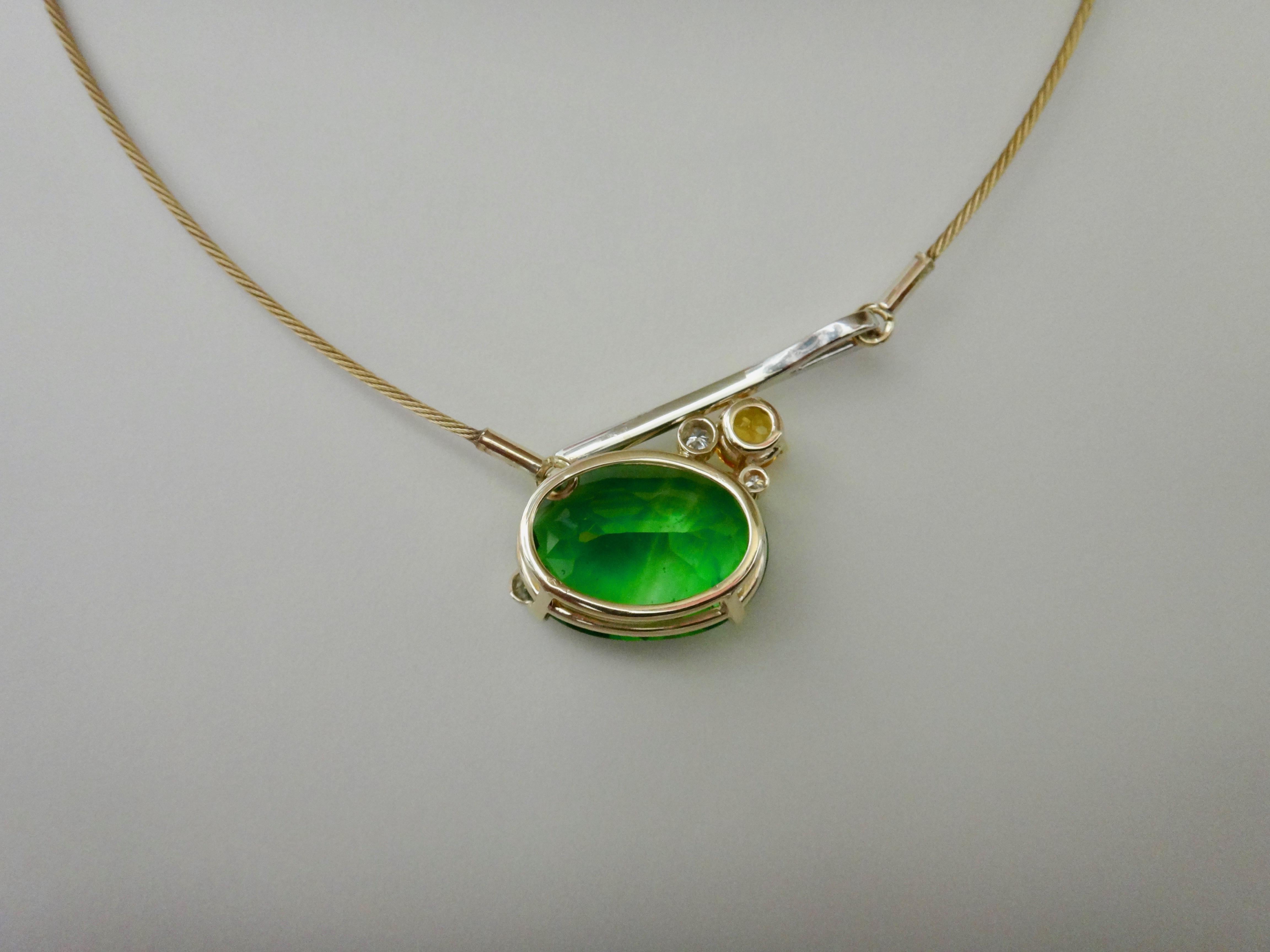 Michael Kneebone Green Moldavite Yellow Sapphire Diamond Necklace 1