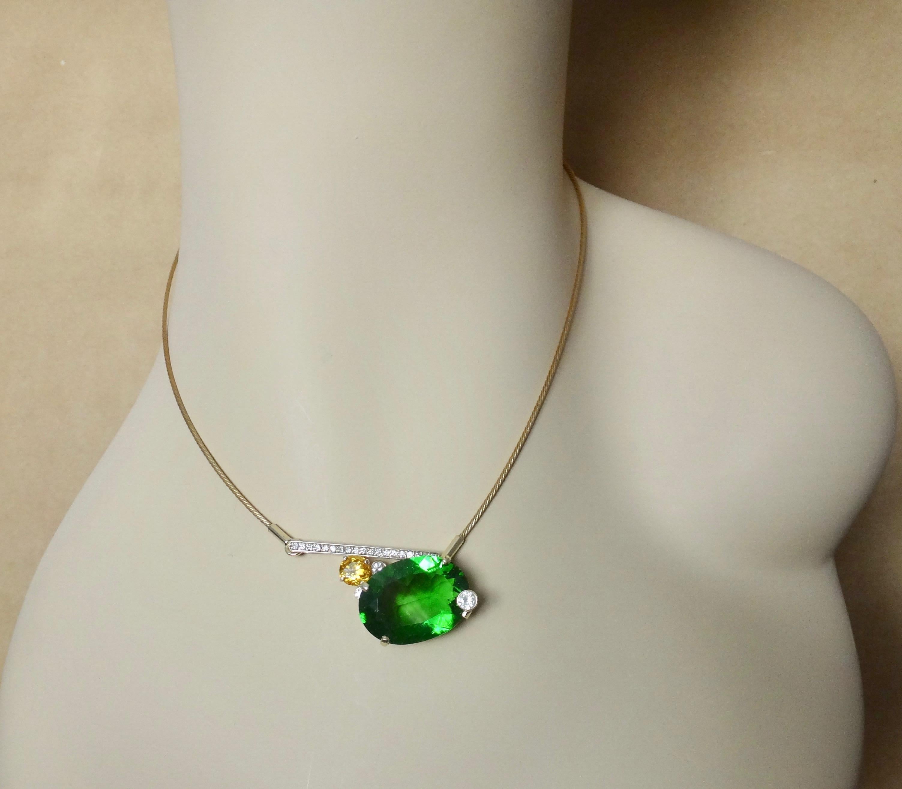 Michael Kneebone Green Moldavite Yellow Sapphire Diamond Necklace 2