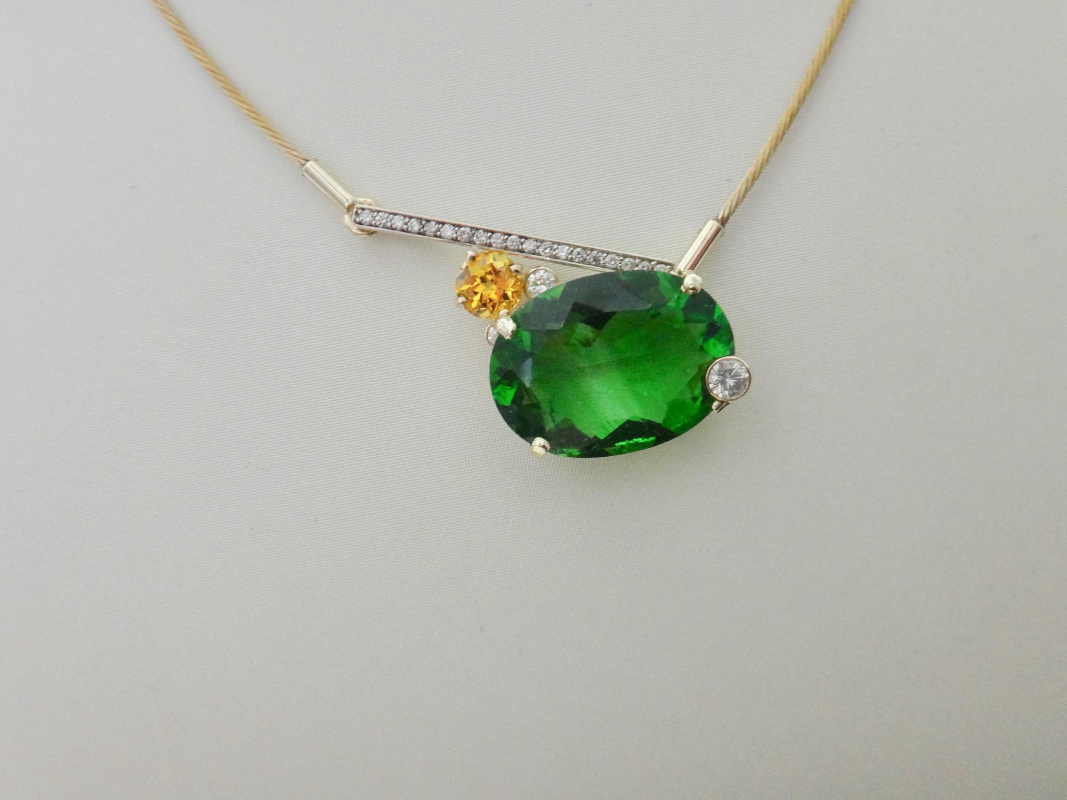 Michael Kneebone Green Moldavite Yellow Sapphire Diamond Necklace 3