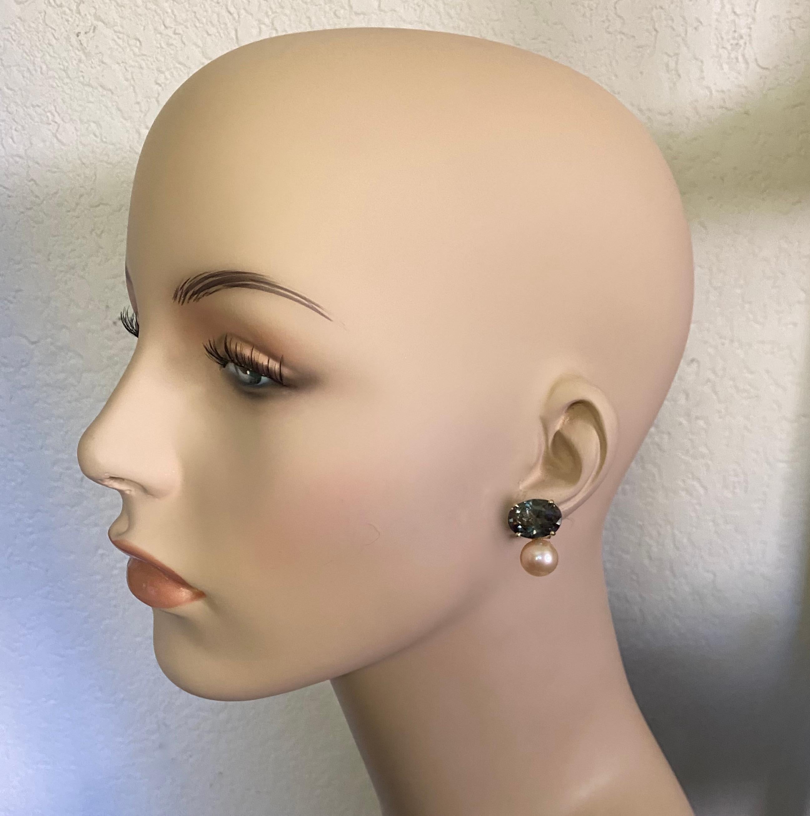 Michael Kneebone Green Sapphire Golden South Seas Pearl Due Gemme Drop Earrings 5