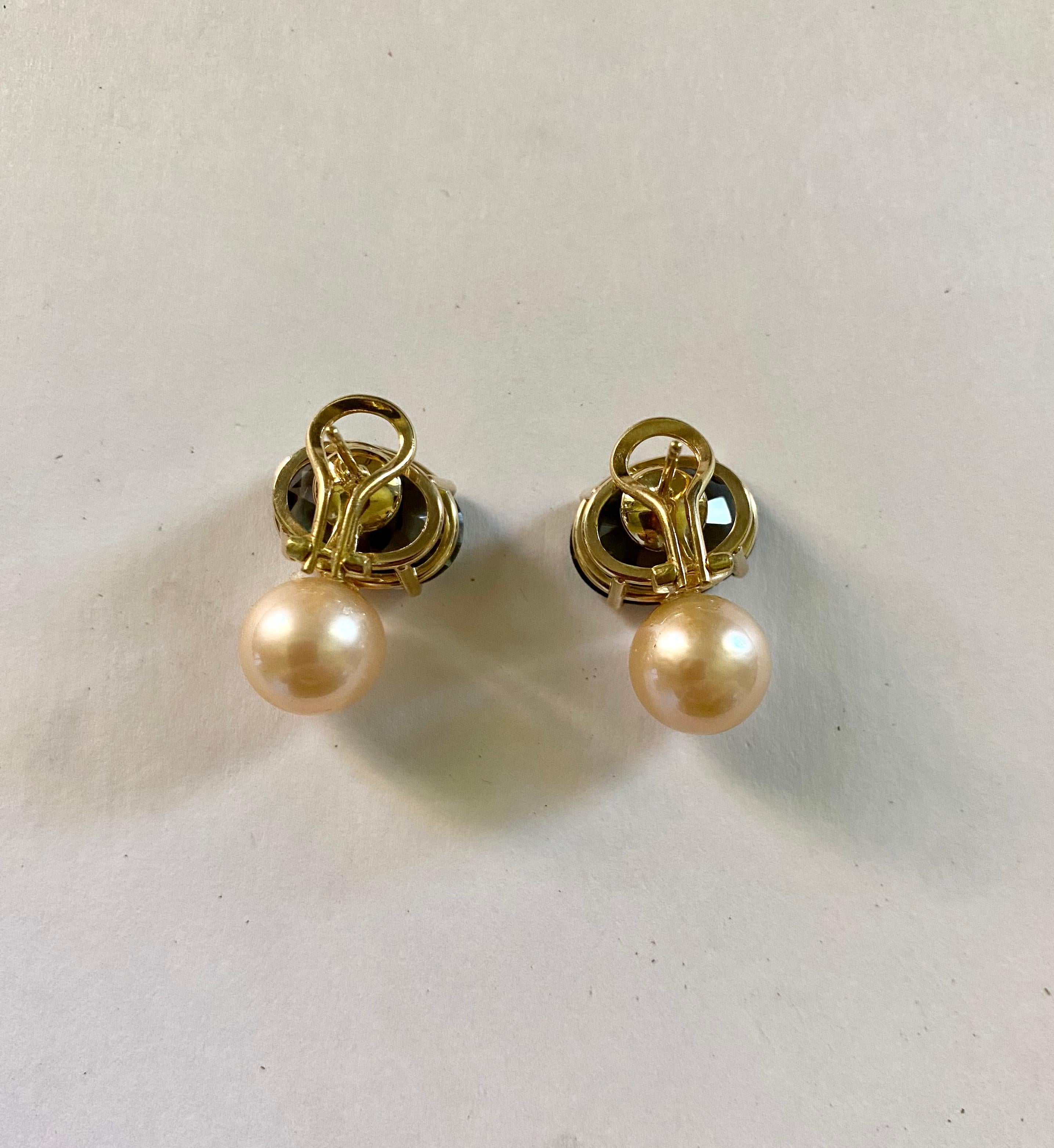 Michael Kneebone Green Sapphire Golden South Seas Pearl Due Gemme Drop Earrings 6
