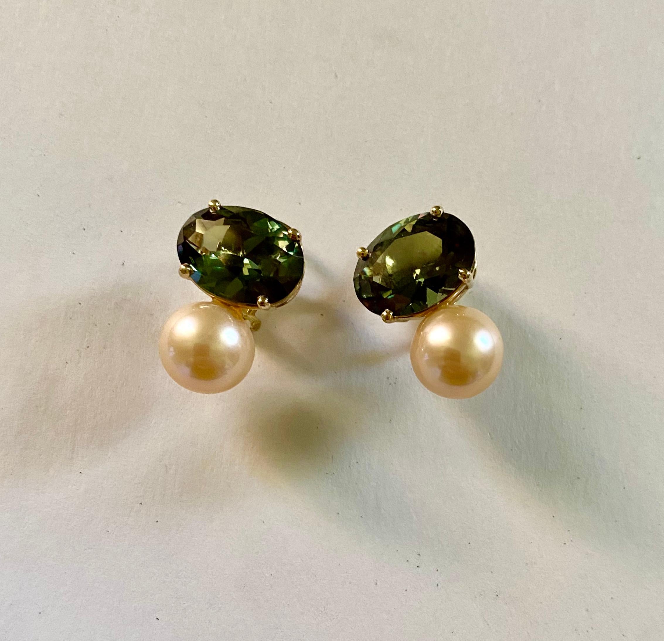 Women's Michael Kneebone Green Sapphire Golden South Seas Pearl Due Gemme Drop Earrings