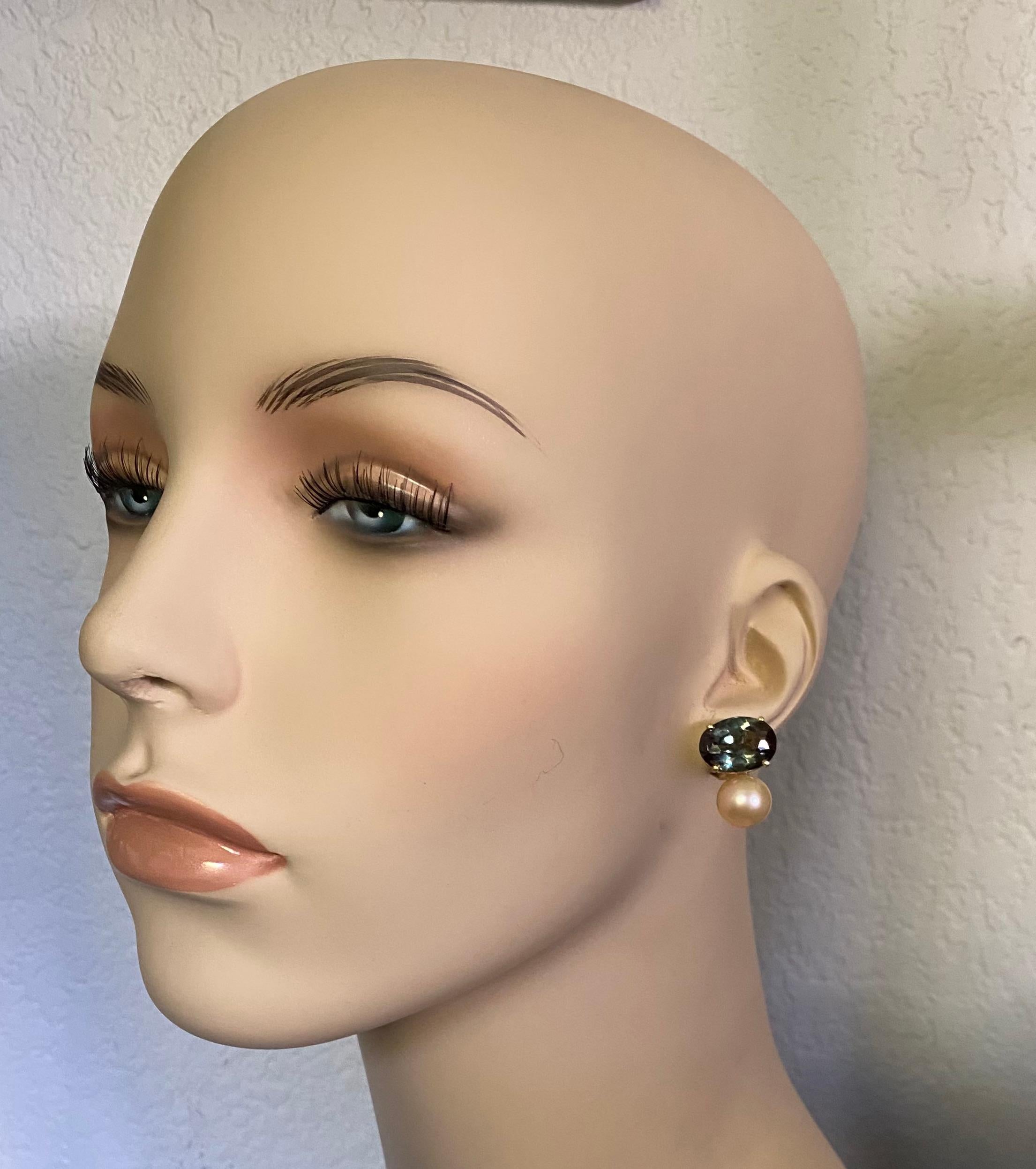Michael Kneebone Green Sapphire Golden South Seas Pearl Due Gemme Drop Earrings 1