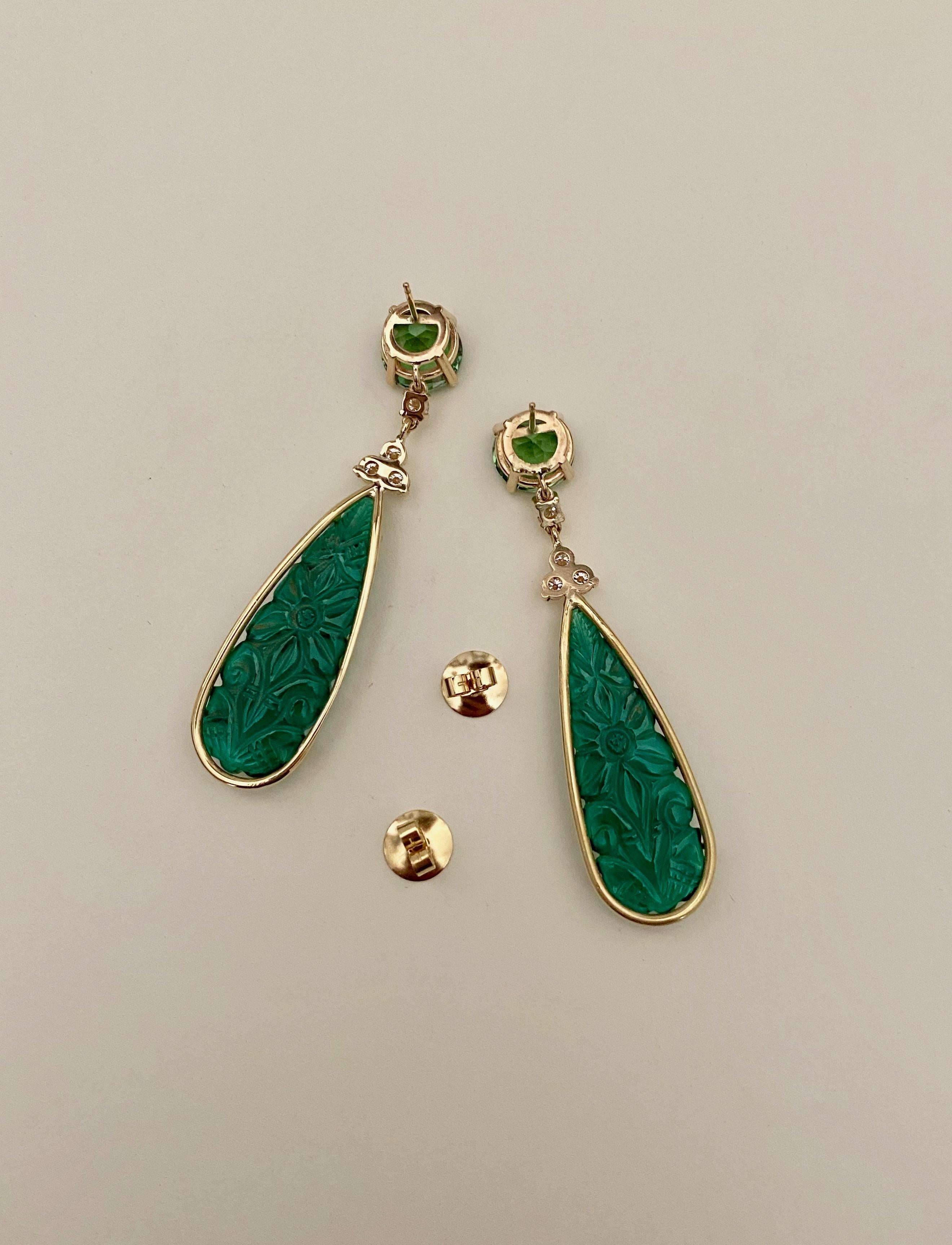 Michael Kneebone Boucles d'oreilles pendantes en topaze verte, diamant et onyx vert en vente 5