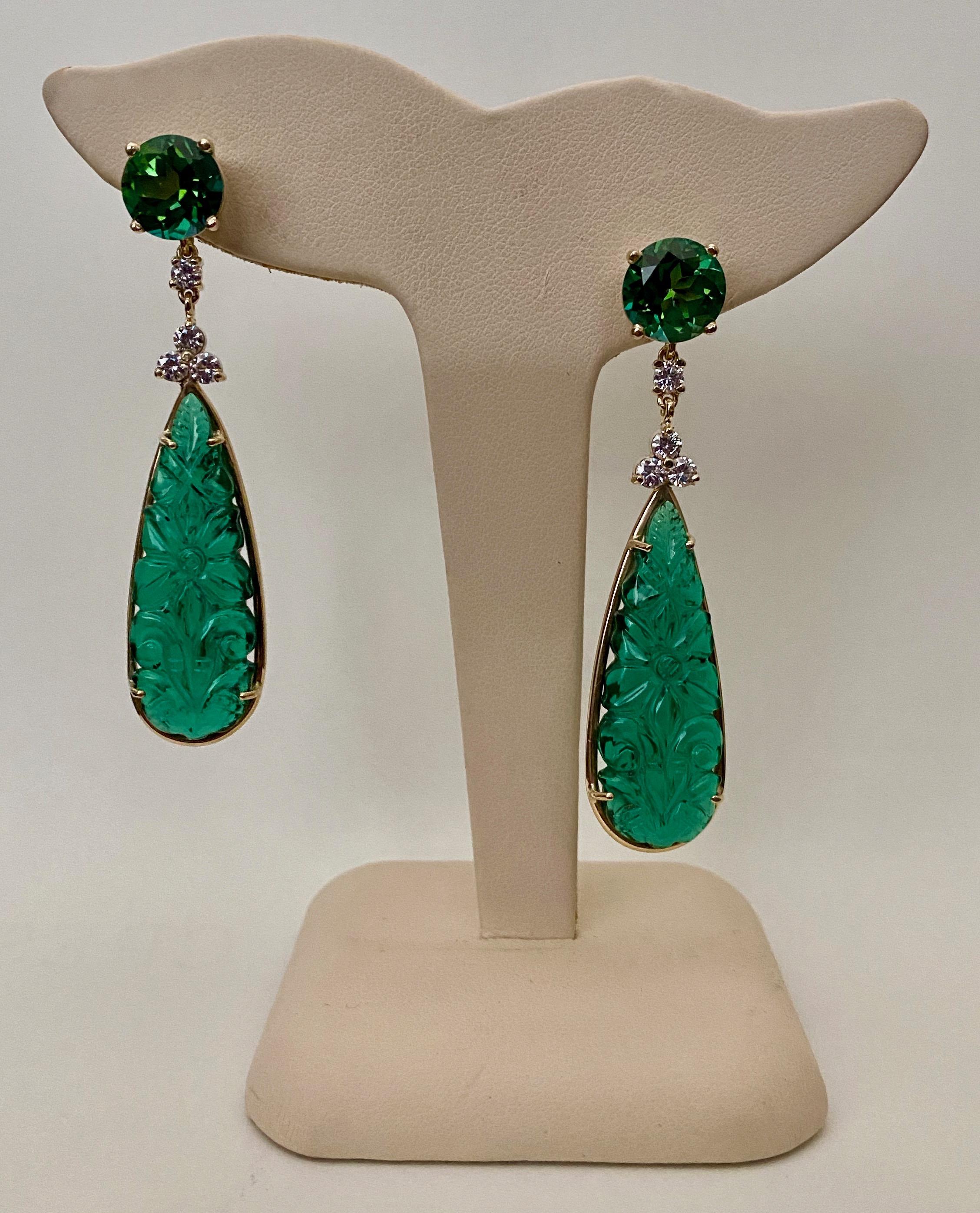 Michael Kneebone Boucles d'oreilles pendantes en topaze verte, diamant et onyx vert en vente 6