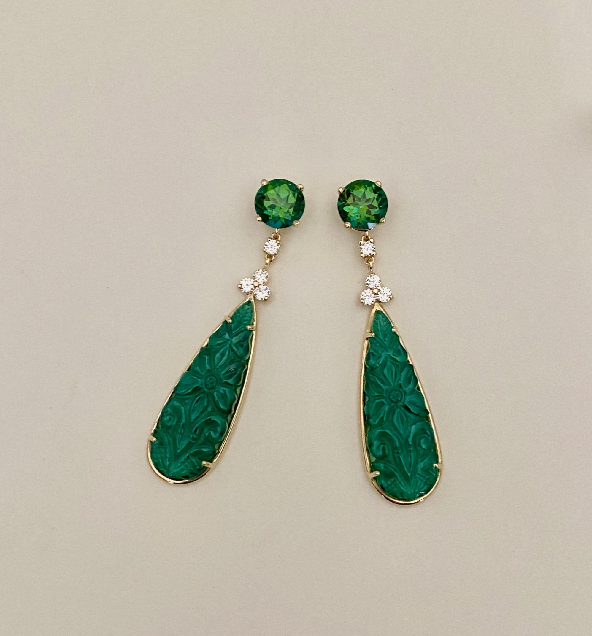 Michael Kneebone Orecchini pendenti in onice verde con diamante e topazio verde In condizioni Nuovo in vendita a Austin, TX