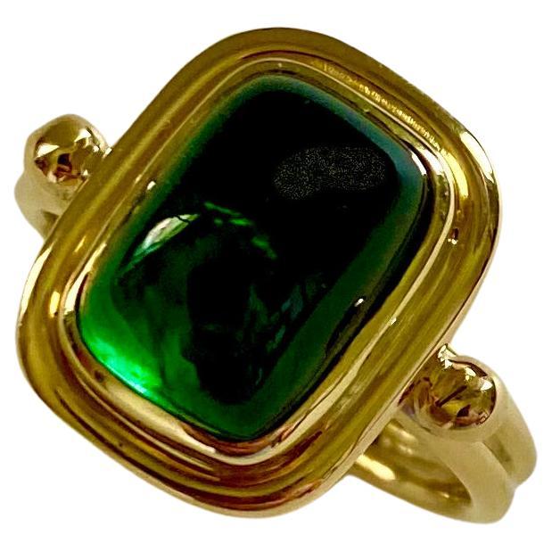 Michael Kneebone Green Tourmaline Sugarloaf Cabochon Archaic Style Ring