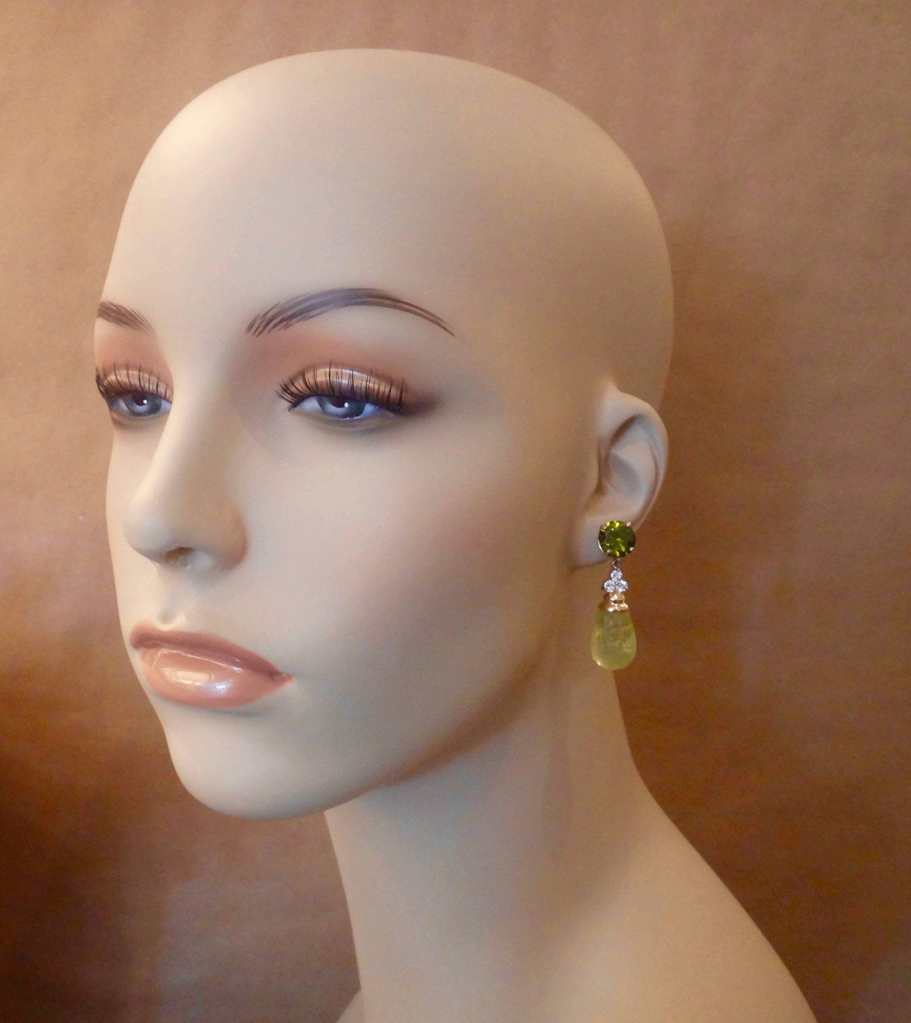 Women's Michael Kneebone Green Zircon Diamond Carved Lemon Citrine Dangle Earrings