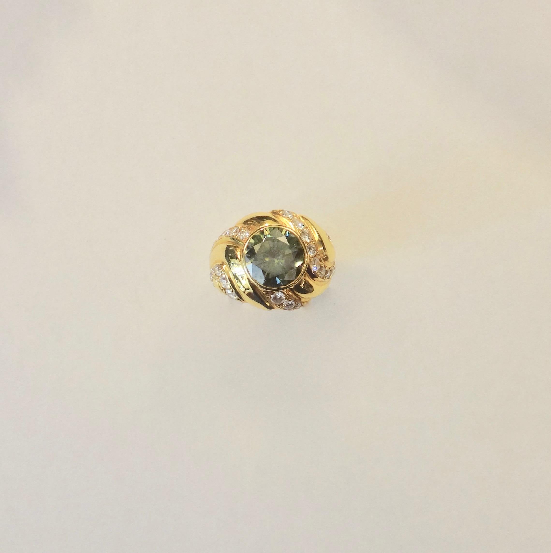 Michael Kneebone Green Zircon Pave Diamond 18k Gold Dome Ring 1