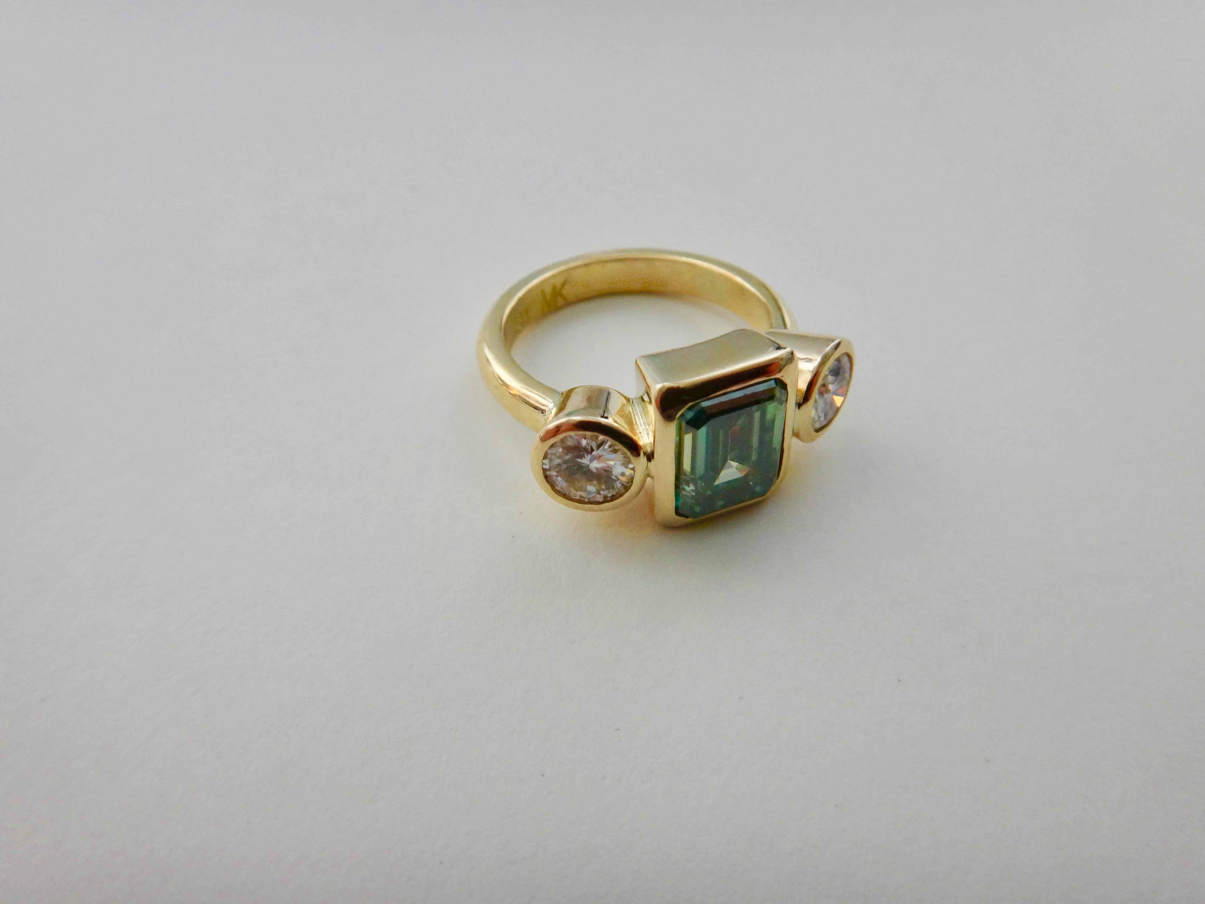 Contemporary Michael Kneebone Green Zircon White Sapphire Three-Stone Leah Ring
