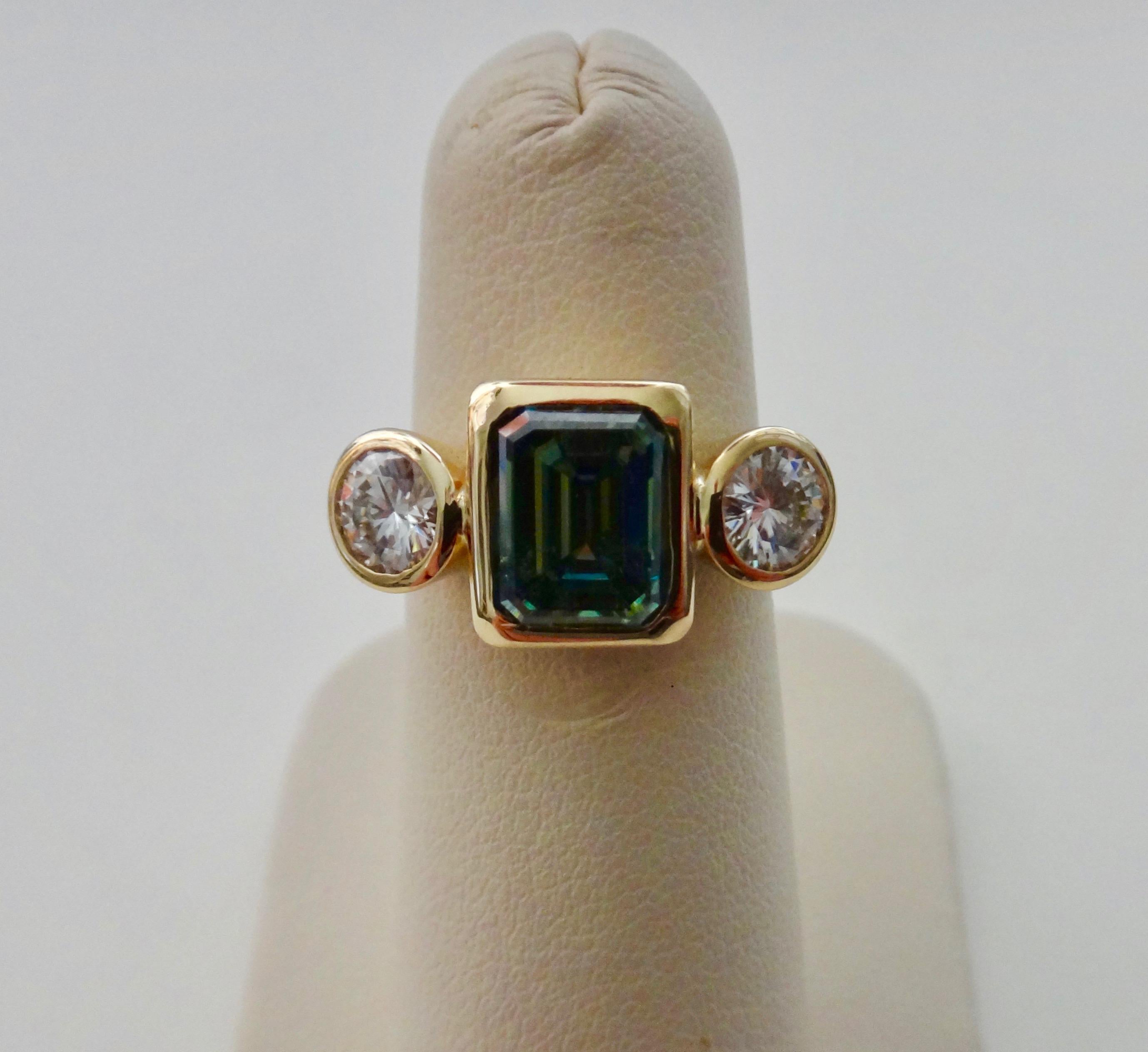 Women's Michael Kneebone Green Zircon White Sapphire Three-Stone Leah Ring