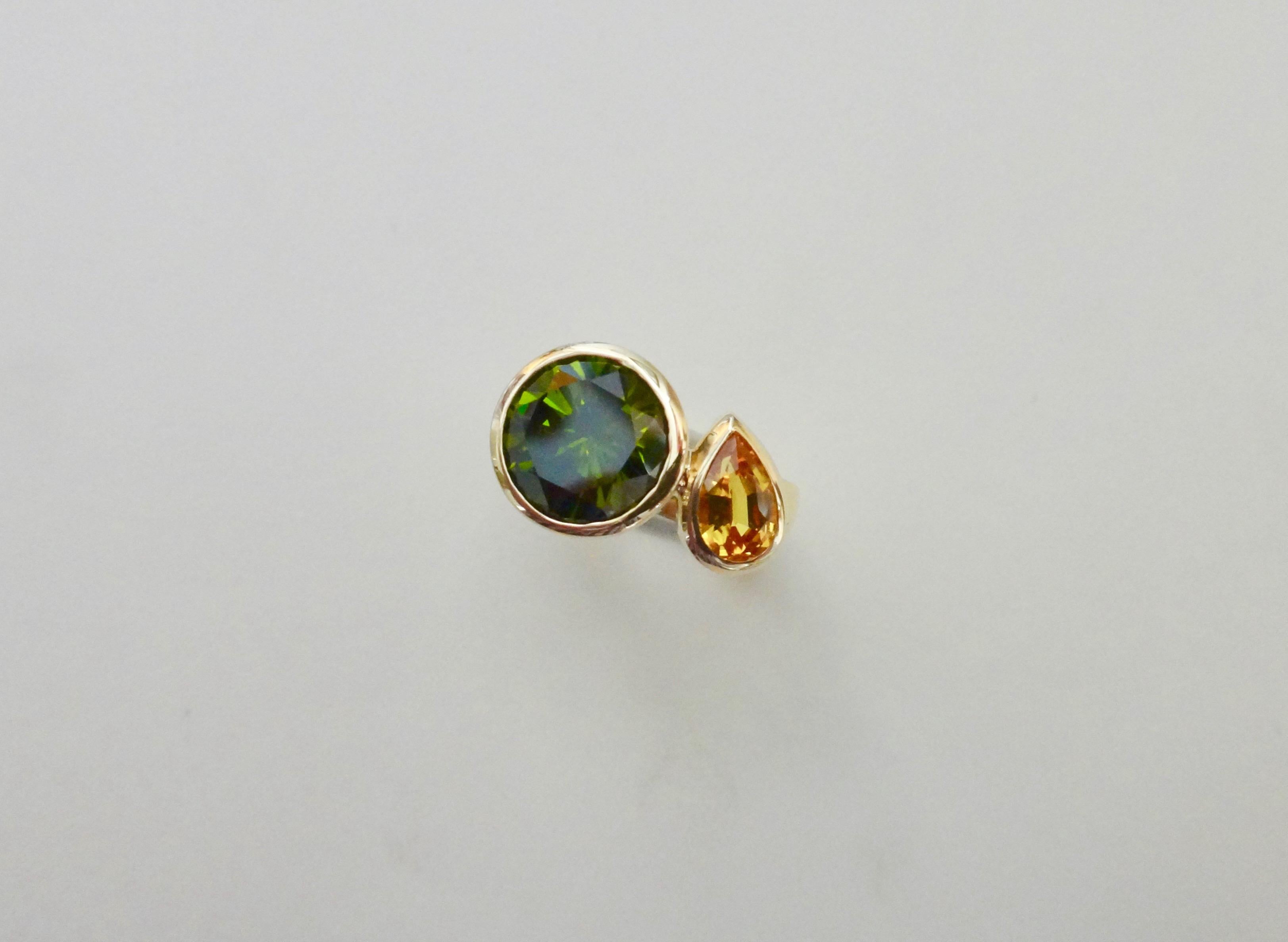 Michael Kneebone Green Zircon Yellow Sapphire Two-Stone Leah Ring 2