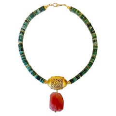 Michael Kneebone Guatemalan Jade Rhodochrosite Beaded Archaic Style Necklace