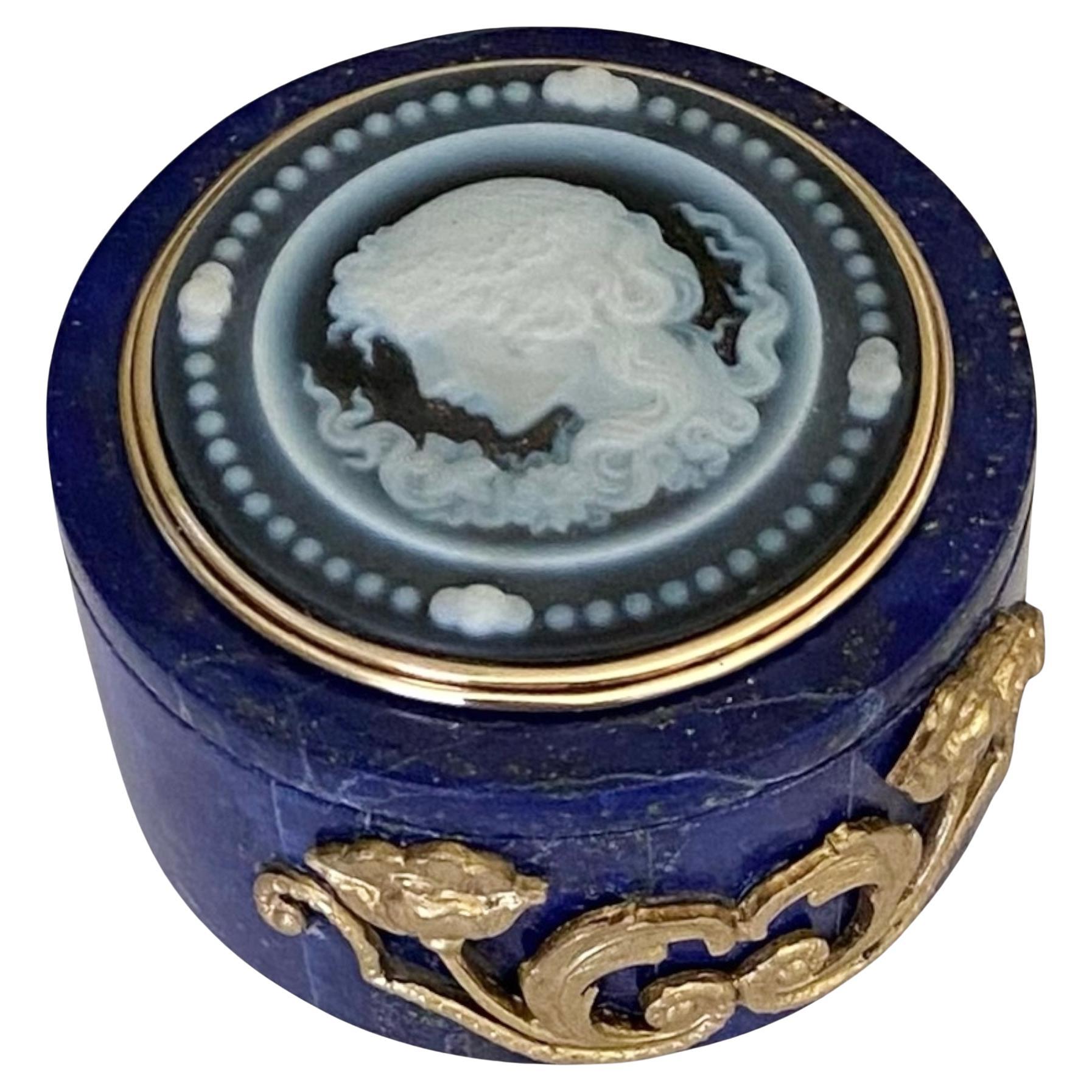 Michael Kneebone Hardstone Cameo Lapis Lazuli Gold Gilt Bronze Pearl Ring Box