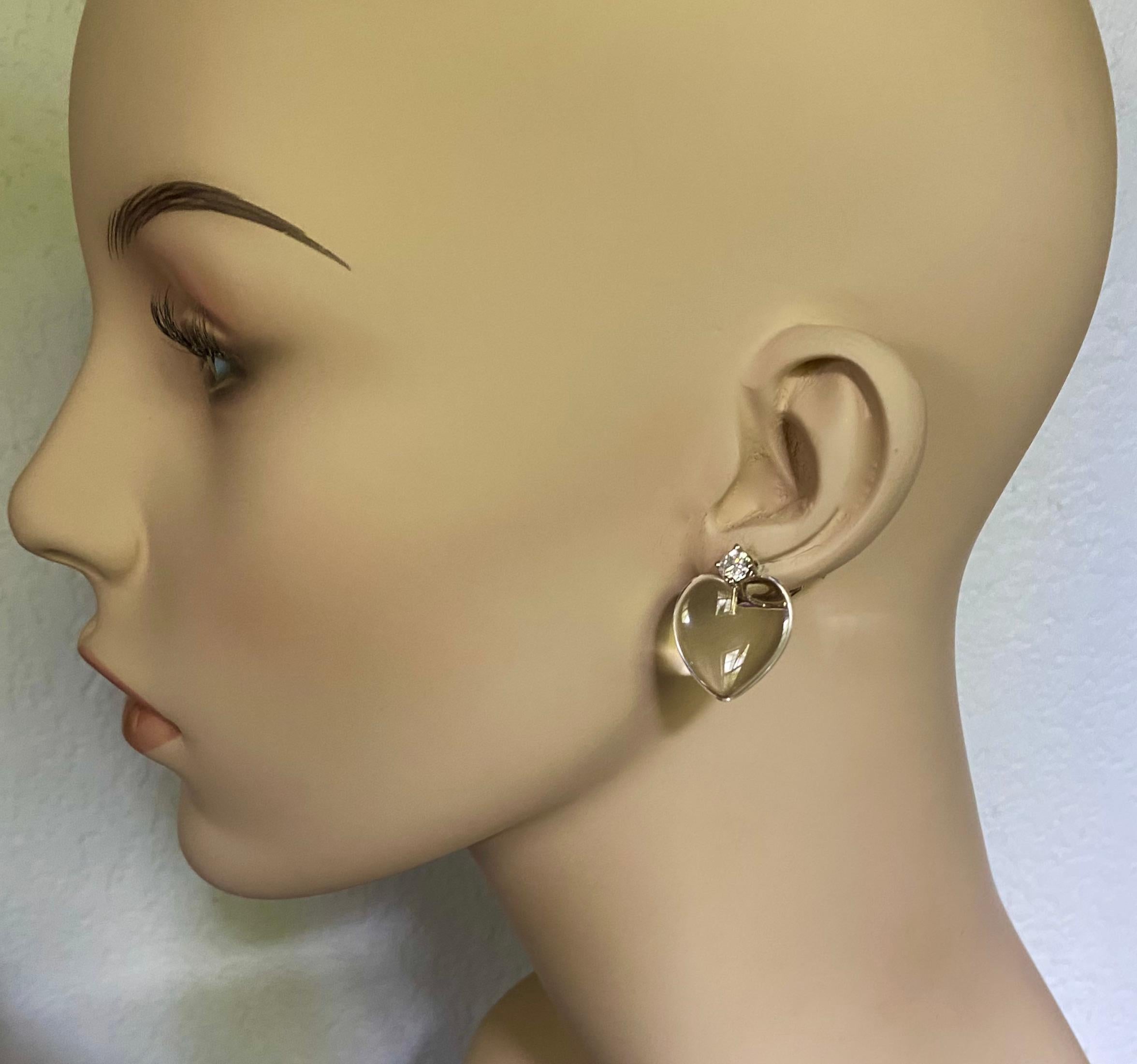 Contemporary Michael Kneebone Heart Carved Rock Crystal Diamond Drop Earrings
