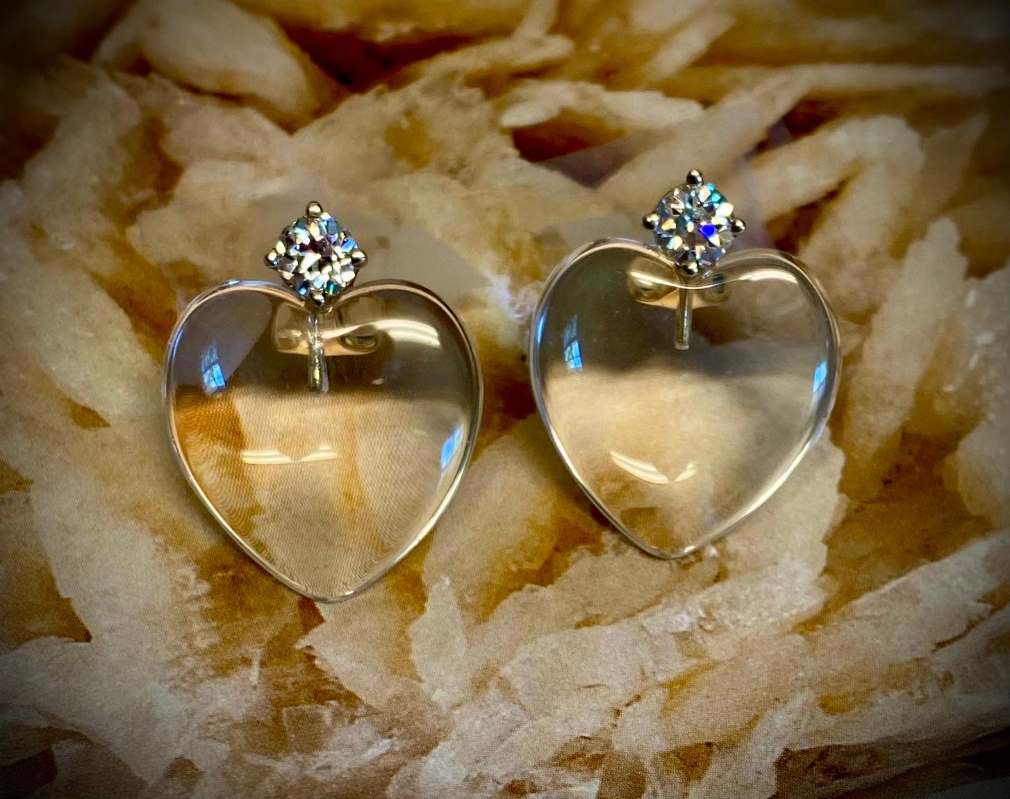 Women's Michael Kneebone Heart Carved Rock Crystal Diamond Drop Earrings