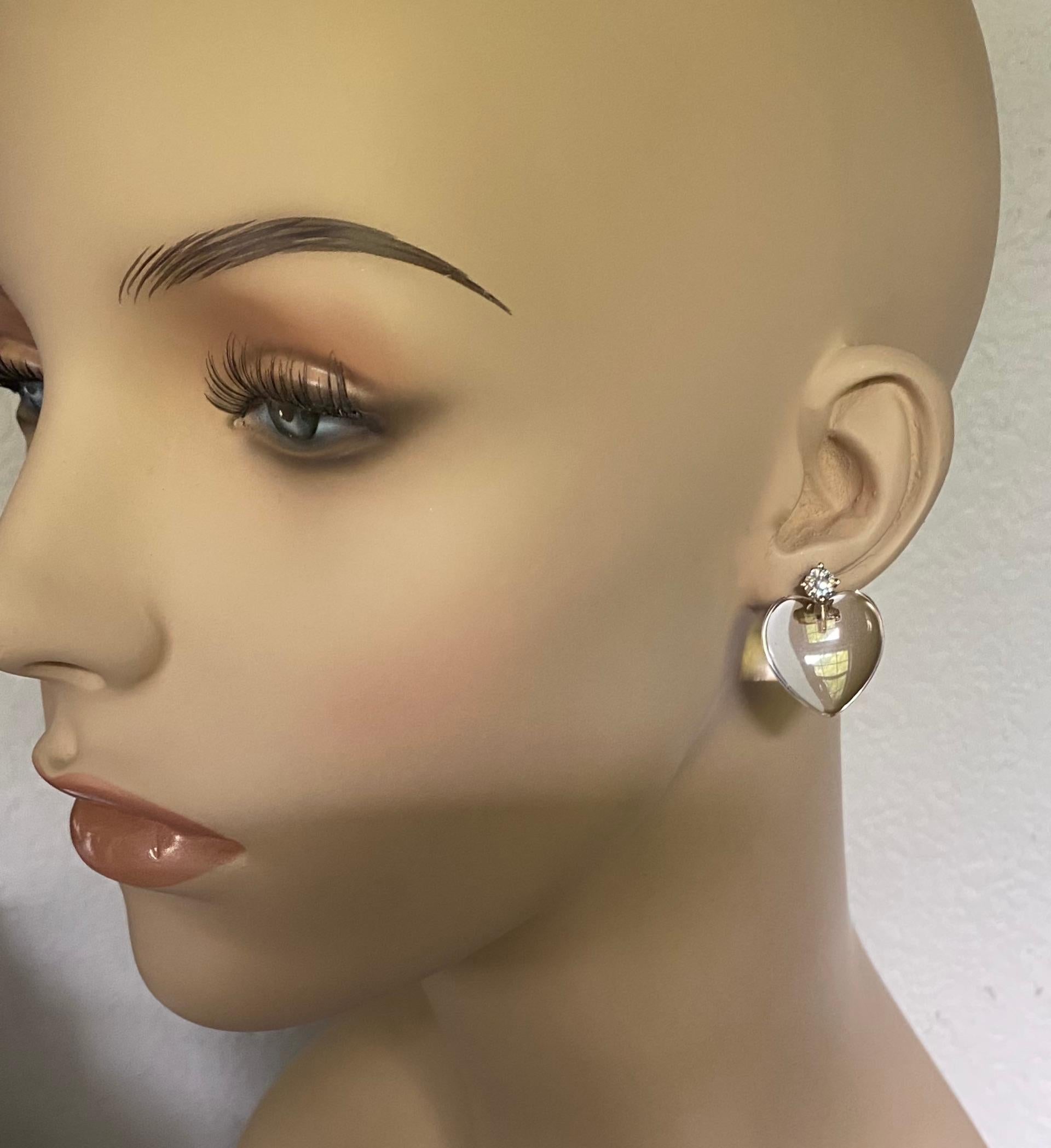 Michael Kneebone Heart Carved Rock Crystal Diamond Drop Earrings 1