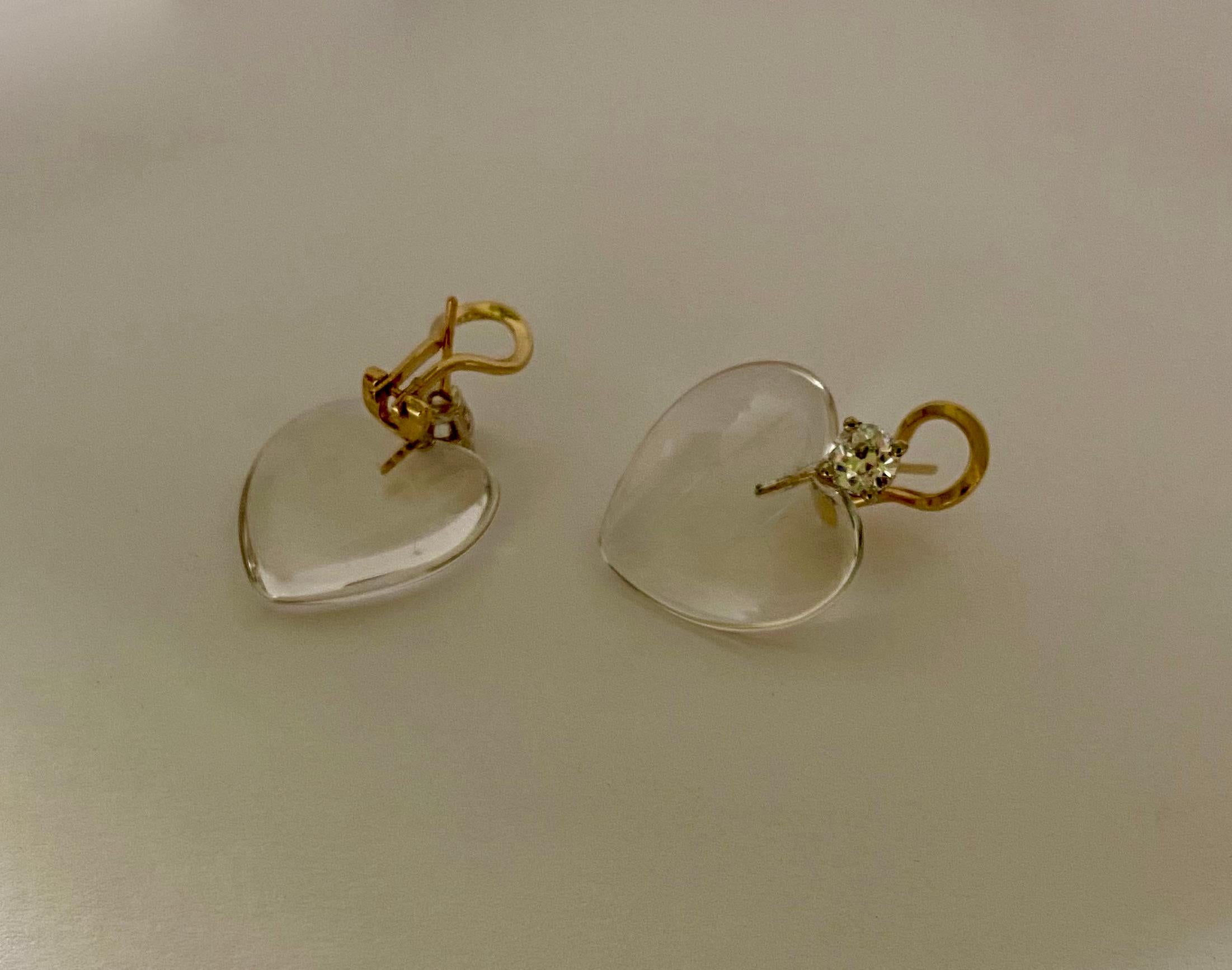 Michael Kneebone Heart Carved Rock Crystal Diamond Drop Earrings 2