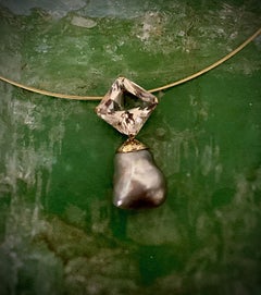 Michael Kneebone Herkimer Diamond Tahitian Pearl Drop Pendant