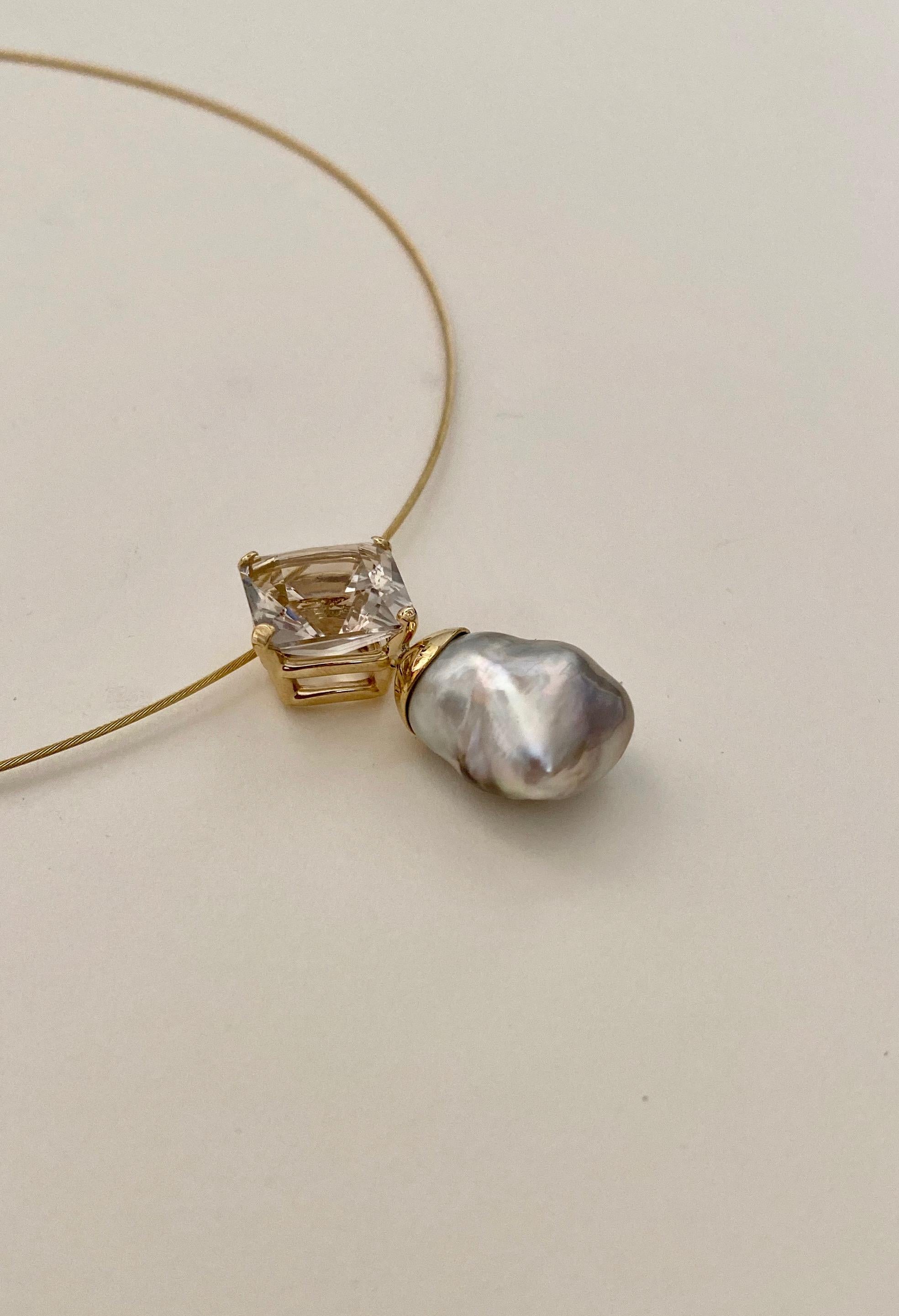 Contemporary Michael Kneebone Herkimer Diamond Tahitian Pearl Drop Pendant For Sale