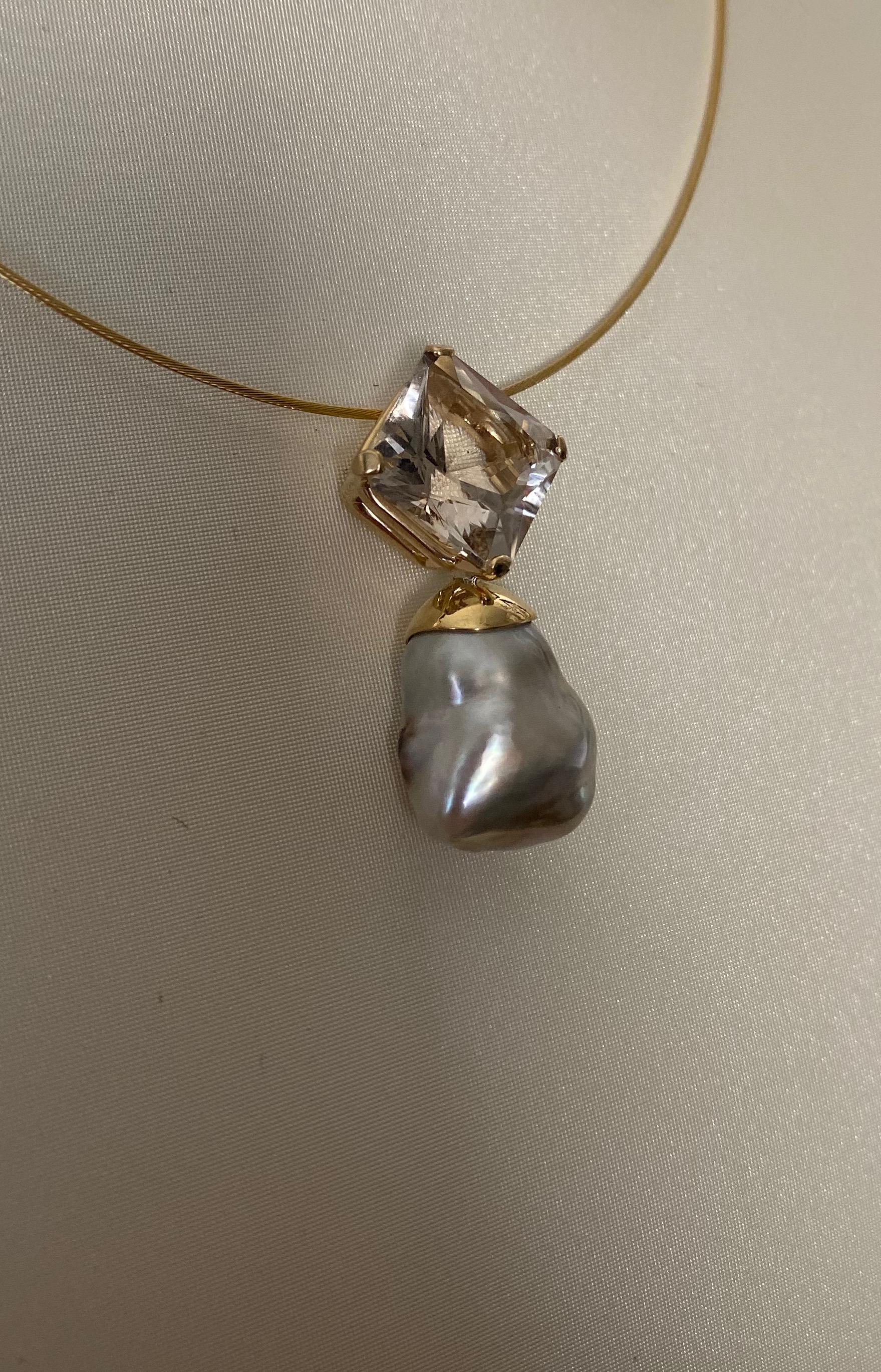 Women's Michael Kneebone Herkimer Diamond Tahitian Pearl Drop Pendant For Sale