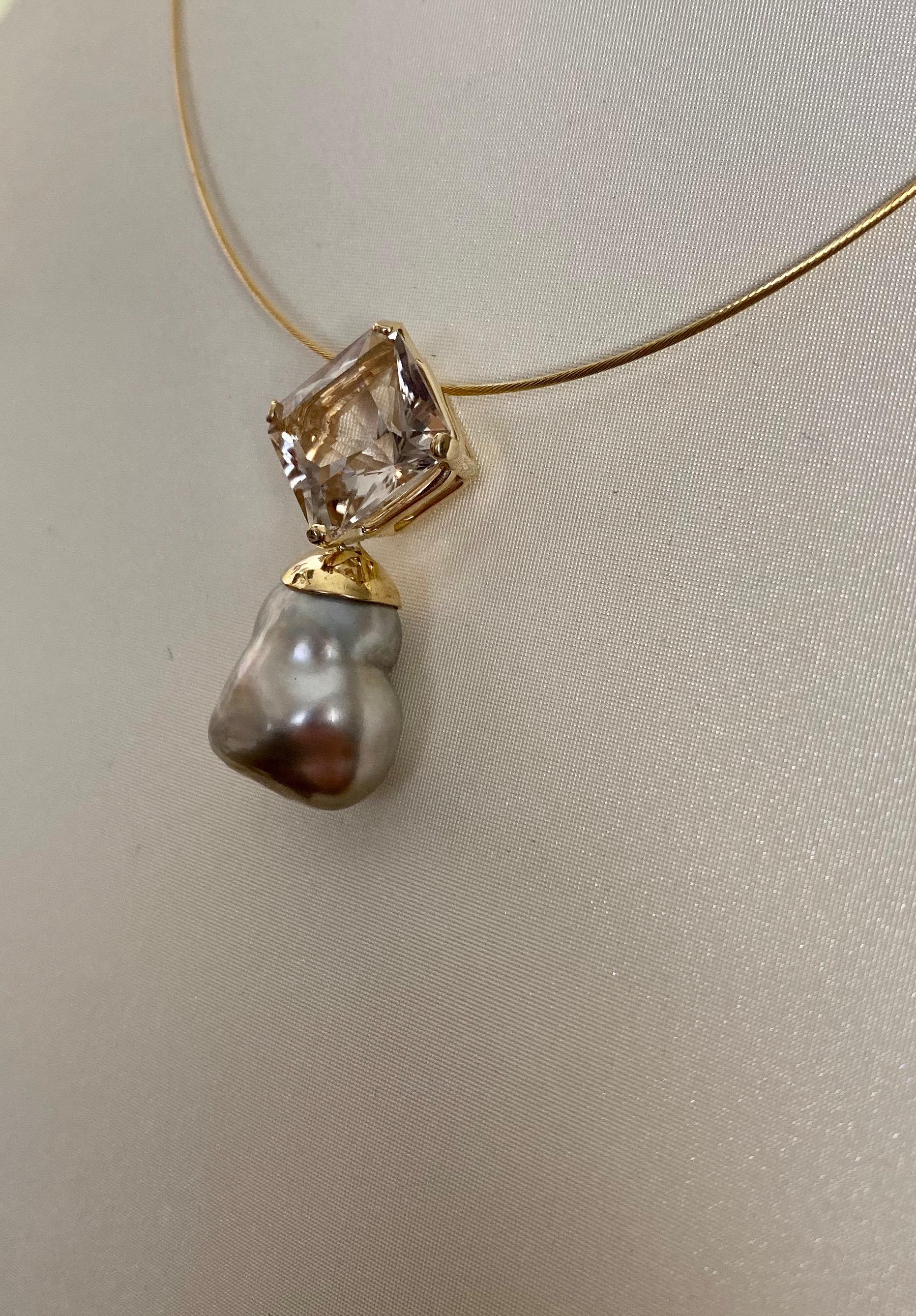 Michael Kneebone Herkimer Diamond Tahitian Pearl Drop Pendant For Sale 1