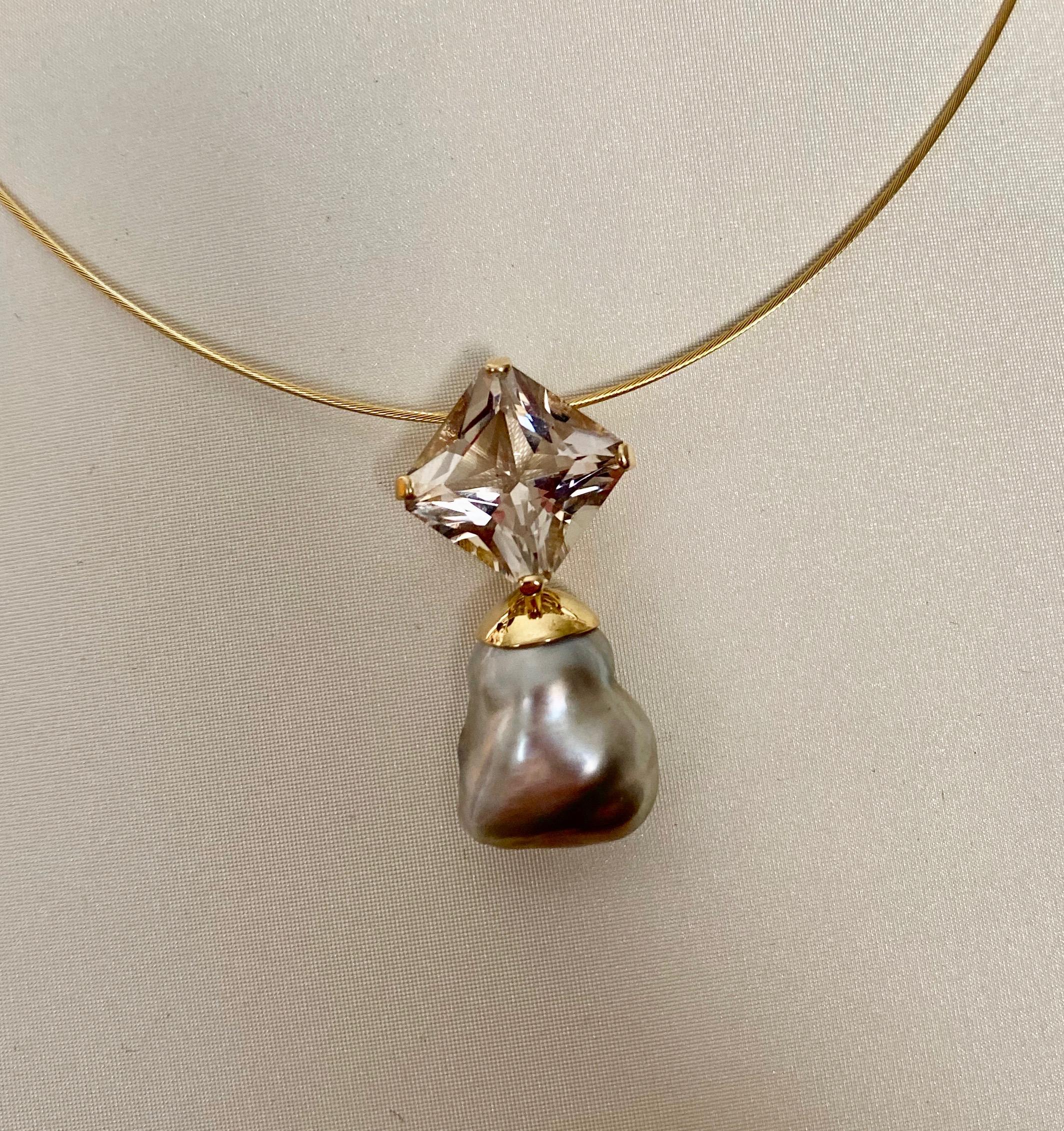 Michael Kneebone Herkimer Diamond Tahitian Pearl Drop Pendant For Sale 2