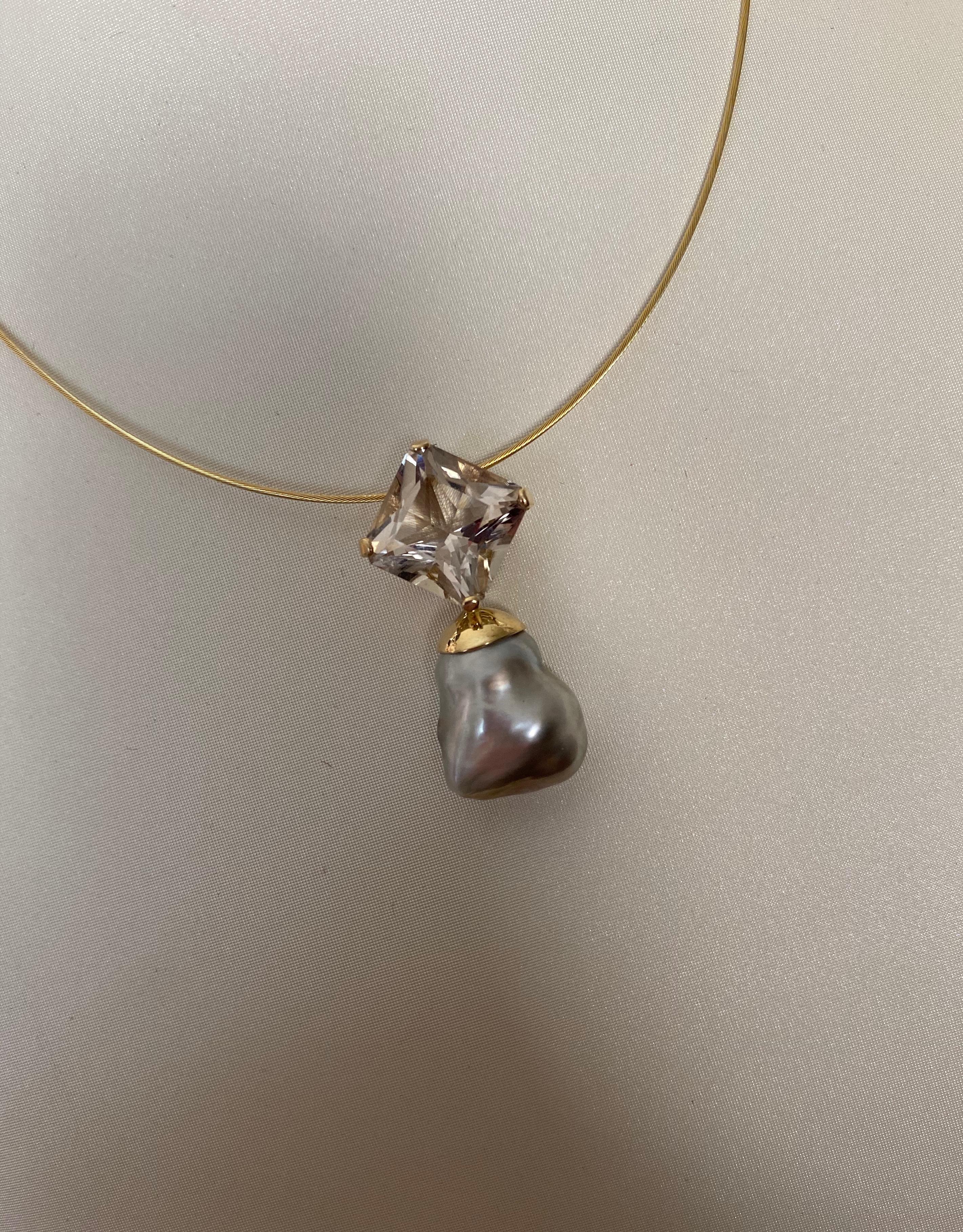 Michael Kneebone Herkimer Diamond Tahitian Pearl Drop Pendant For Sale 3