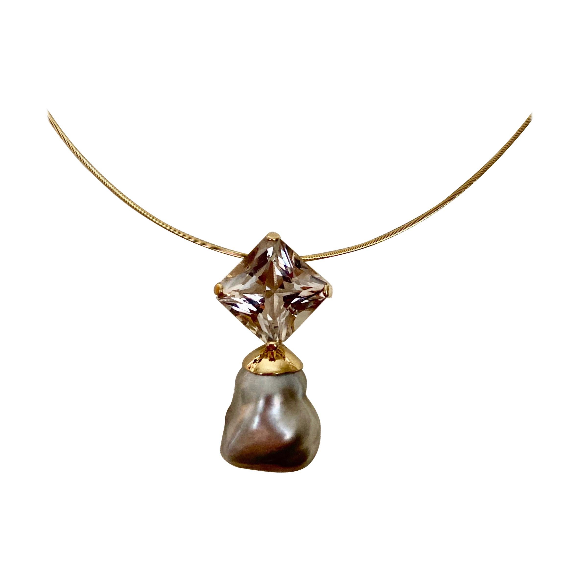 Michael Kneebone Herkimer Diamond Tahitian Pearl Drop Pendant