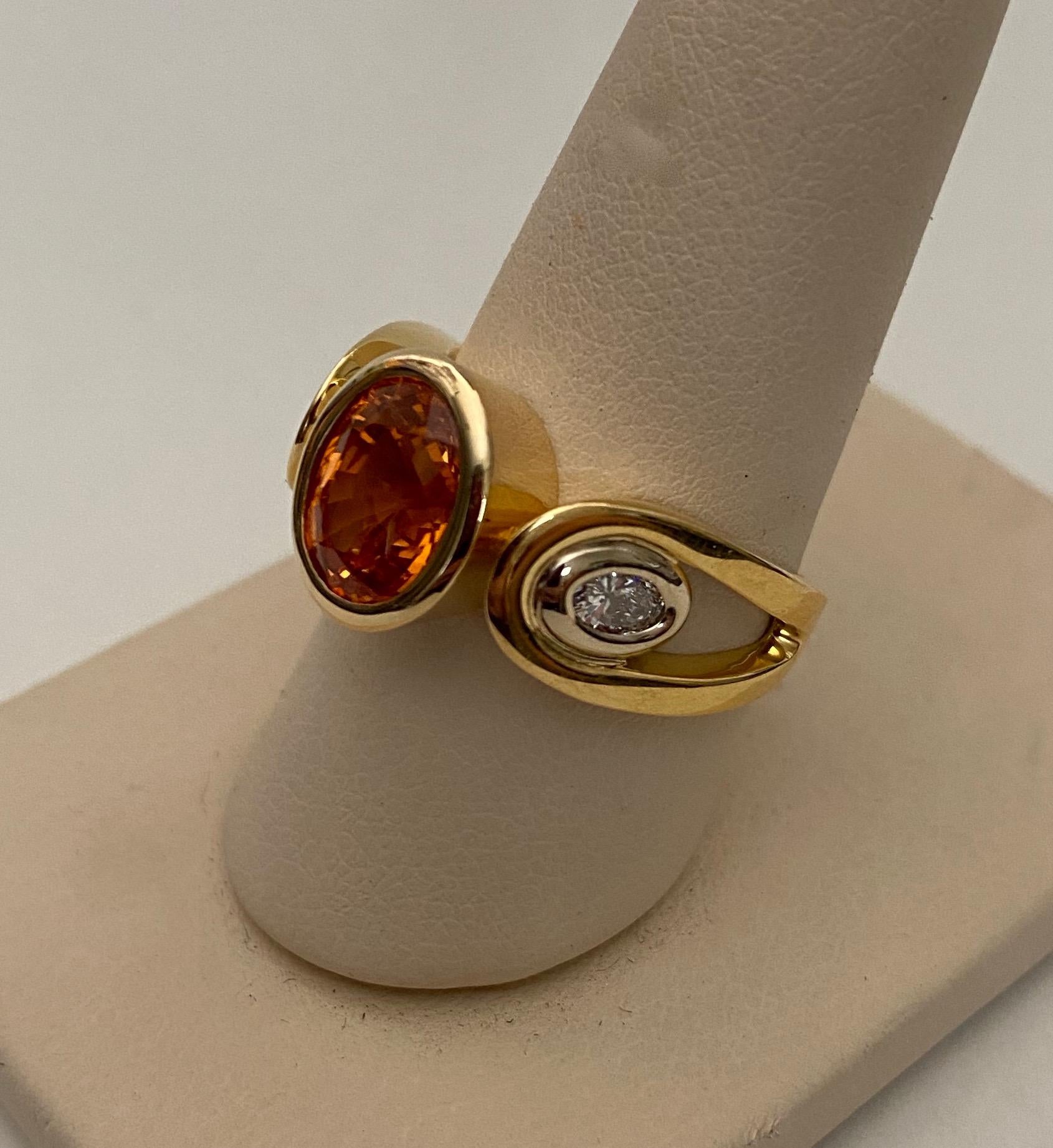 Oval Cut Michael Kneebone Hessonite Garnet White Diamond Three-Stone Ring