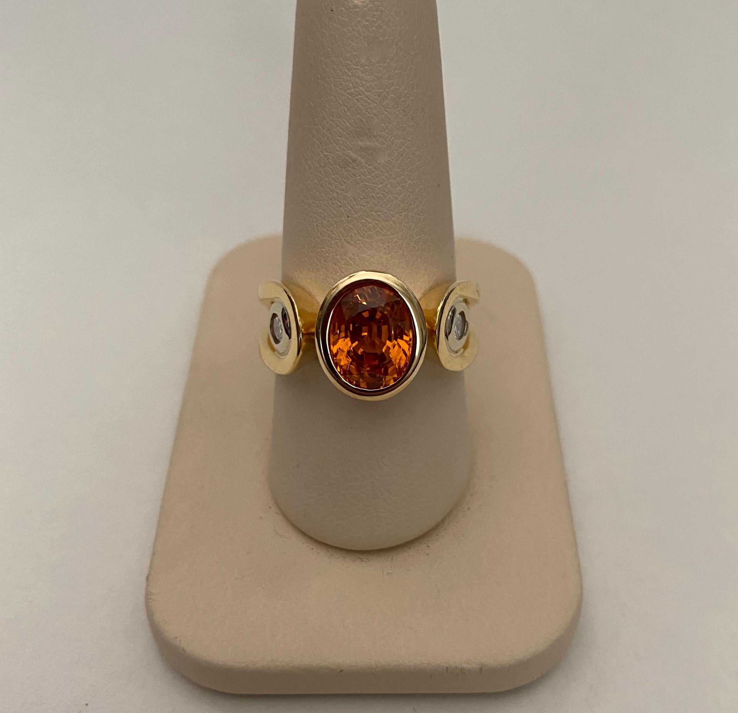 Michael Kneebone Hessonite Garnet White Diamond Three-Stone Ring In New Condition In Austin, TX
