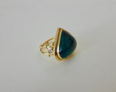 Michael Kneebone Indicolite Tourmaline Cabochon Diamond Cocktail Ring