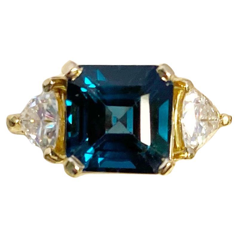 Michael Kneebone Indicolite Tourmaline White Sapphire Three Stone Ring For Sale