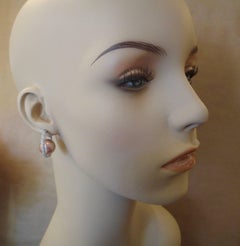 Michael Kneebone Inside Outside Pave Diamond Pink Pearl Hoop Earrings