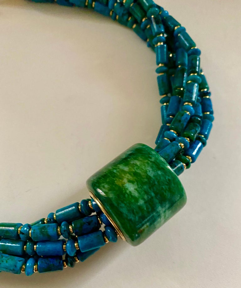 Michael Kneebone Jadeite Archer's Ring Azurite Chrysocolla Torsade Necklace In New Condition For Sale In Austin, TX