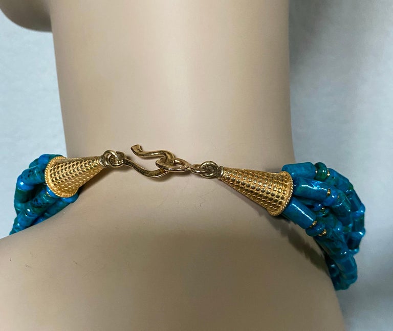 Women's Michael Kneebone Jadeite Archer's Ring Azurite Chrysocolla Torsade Necklace For Sale