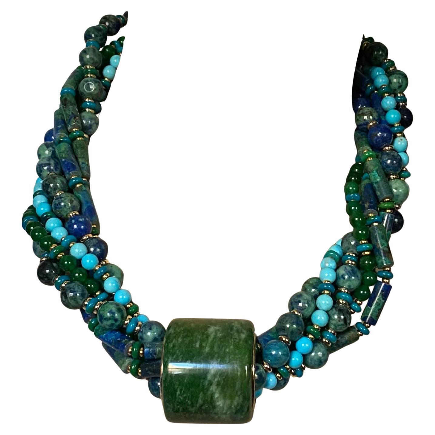 Michael Kneebone Jadeite Archers Ring Mixed Bead Torsade Necklace