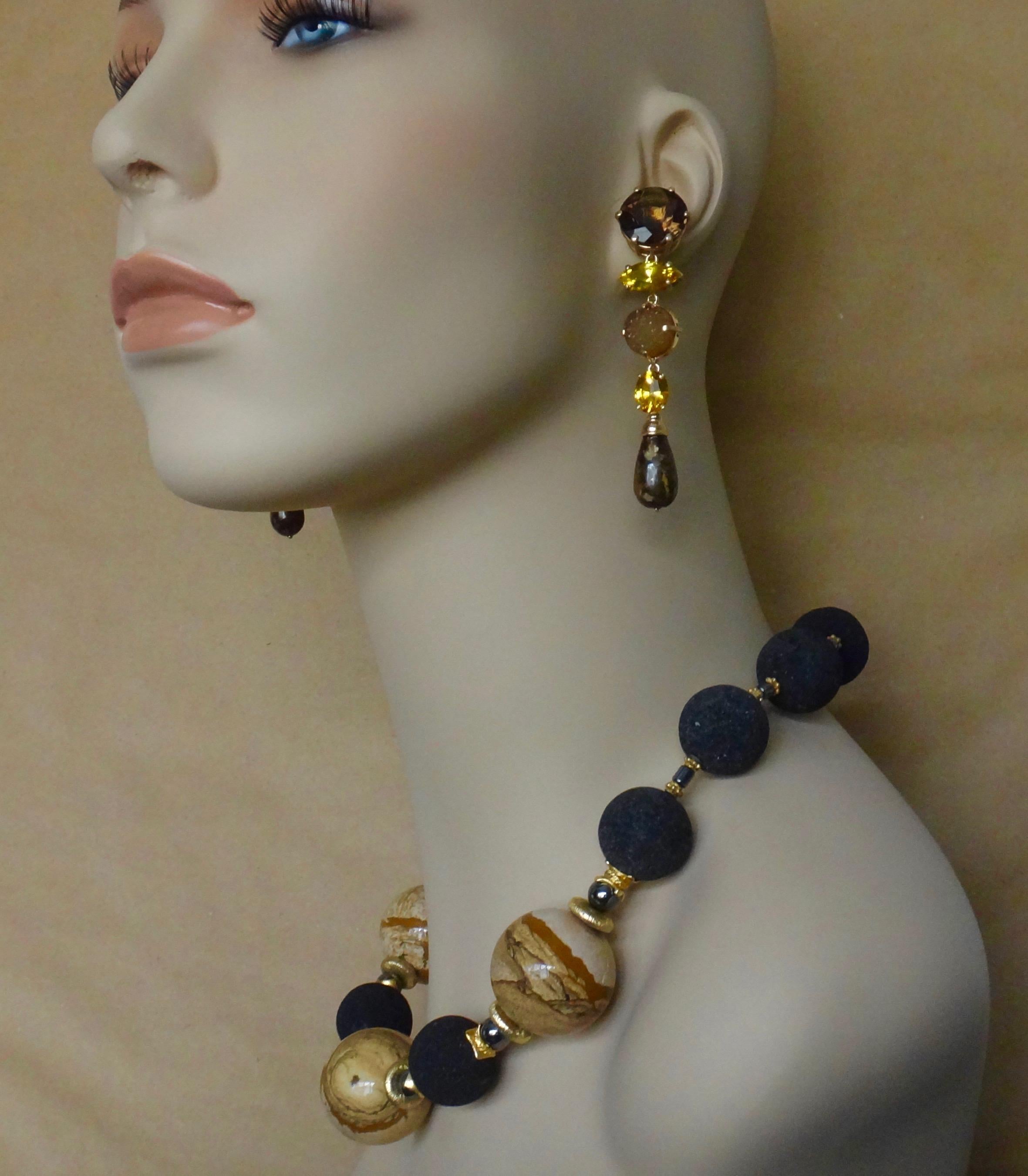Michael Kneebone Jasper Bead Necklace Multi-Gemstone Dangle Earring Suite 1