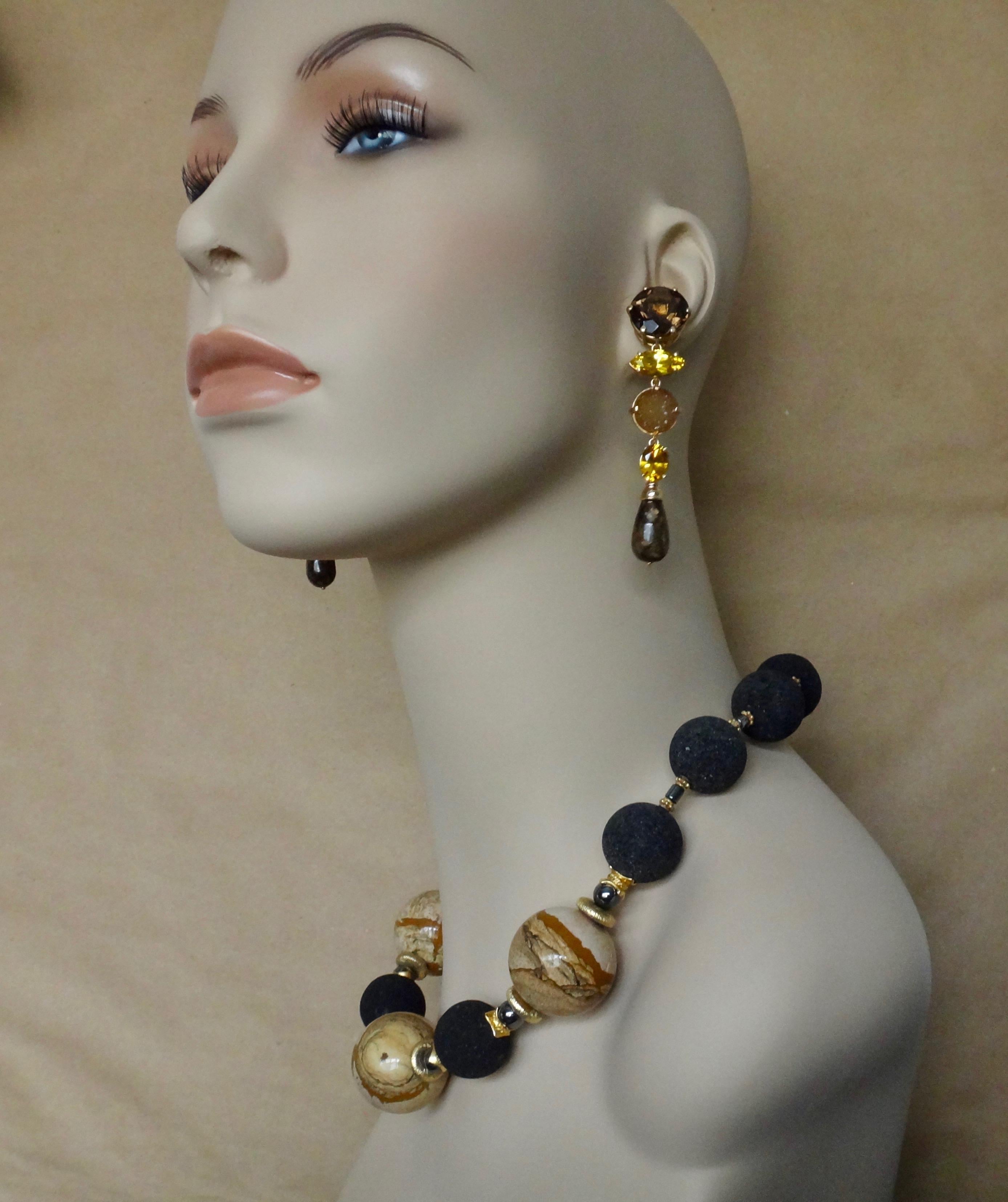Michael Kneebone Jasper Bead Necklace Multi-Gemstone Dangle Earring Suite 3
