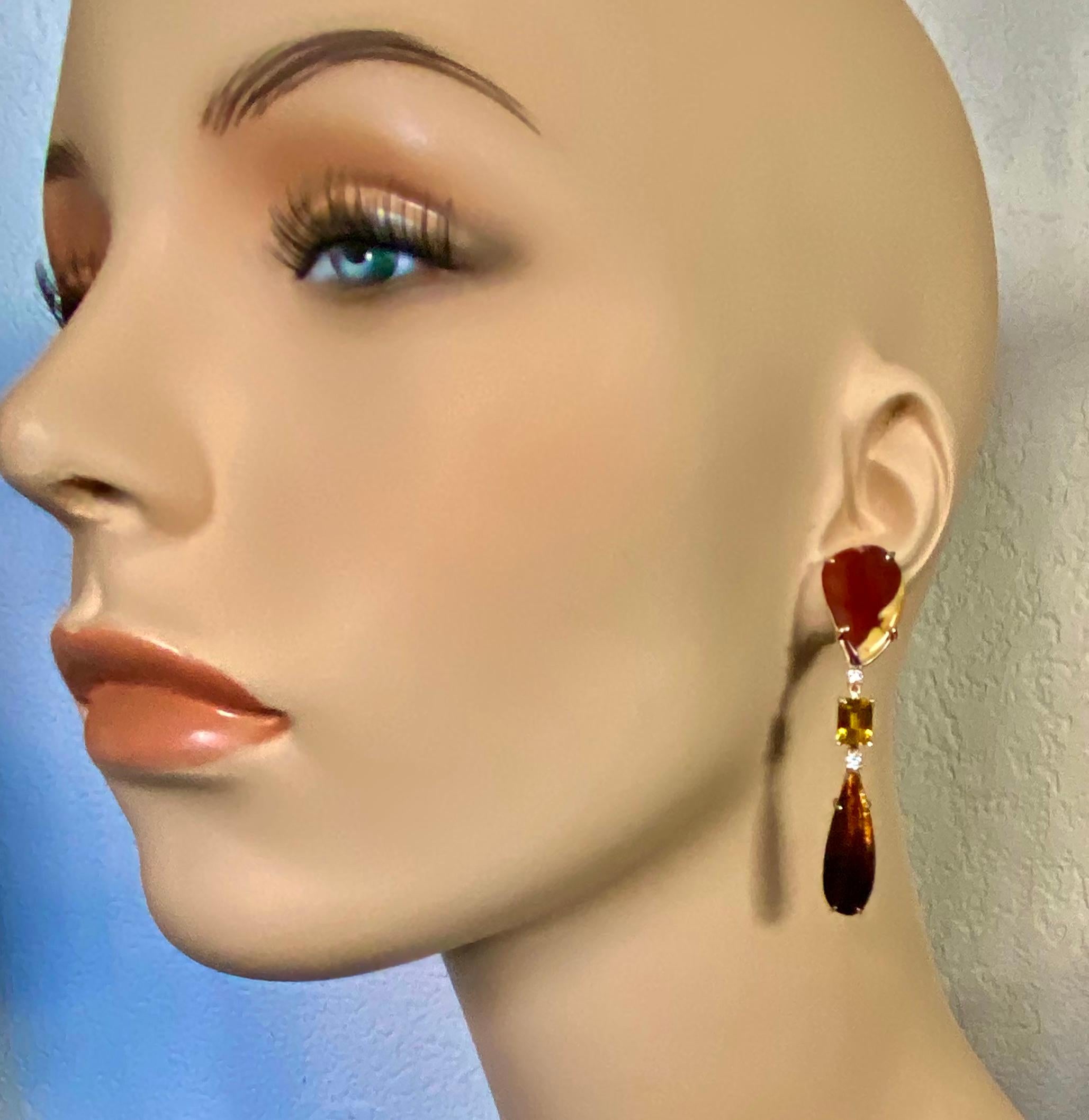 Mixed Cut Michael Kneebone Jasper Diamond Golden Beryl Scarab Beetle Wing Dangle Earrings For Sale