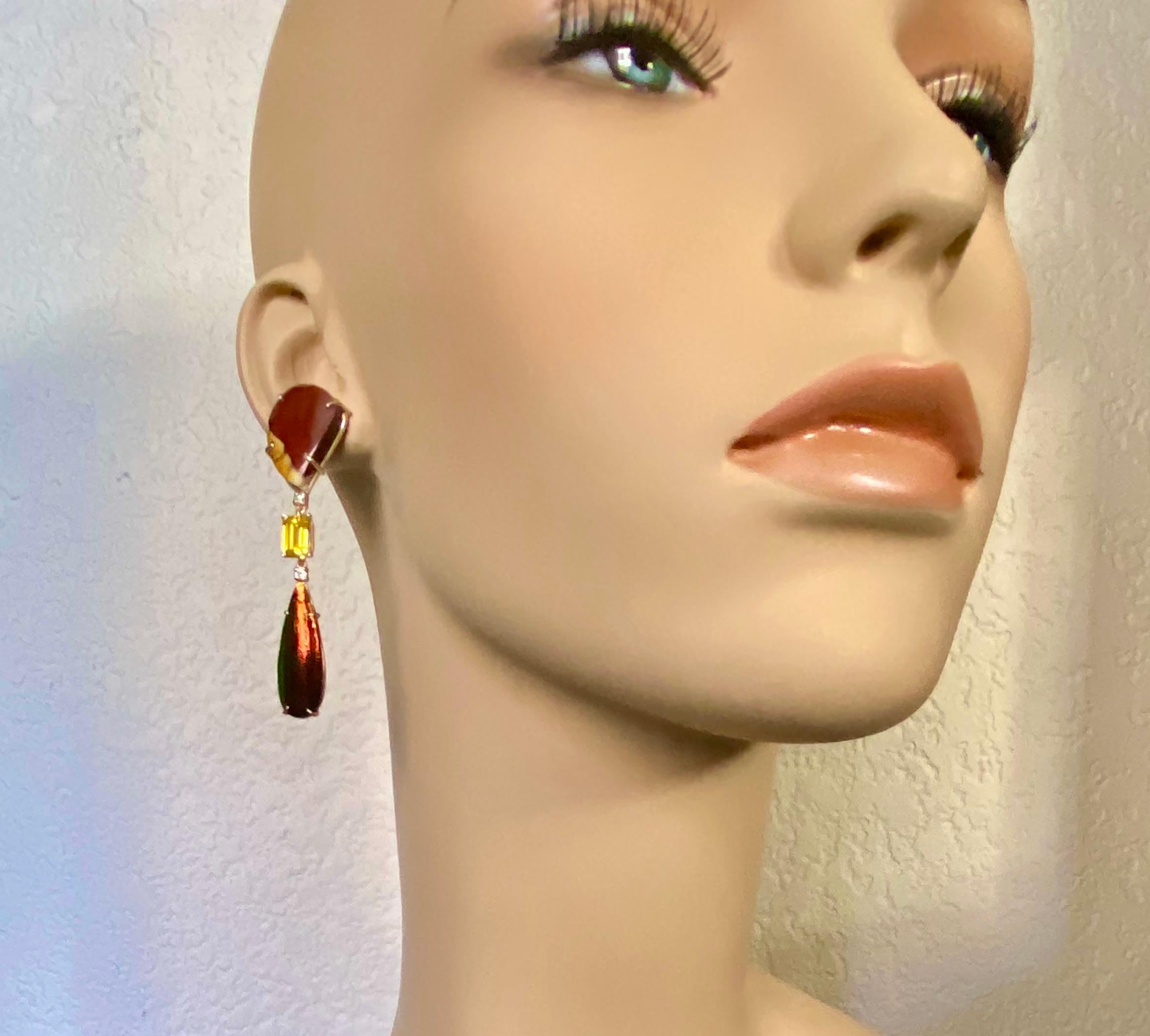 Women's Michael Kneebone Jasper Diamond Golden Beryl Scarab Beetle Wing Dangle Earrings For Sale