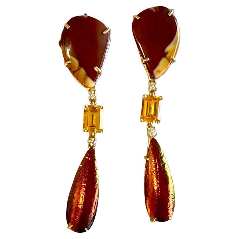 Michael Kneebone Jasper Diamond Golden Beryl Scarab Beetle Wing Dangle Earrings For Sale