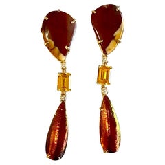 Michael Kneebone Pendientes Colgantes de Jaspe Diamante Berilo Dorado Escarabajo Ala de Escarabajo