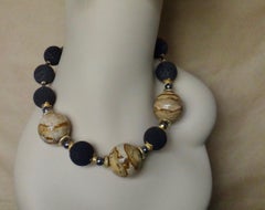 Michael Kneebone Jasper Lava Rock Hematite Bead Necklace